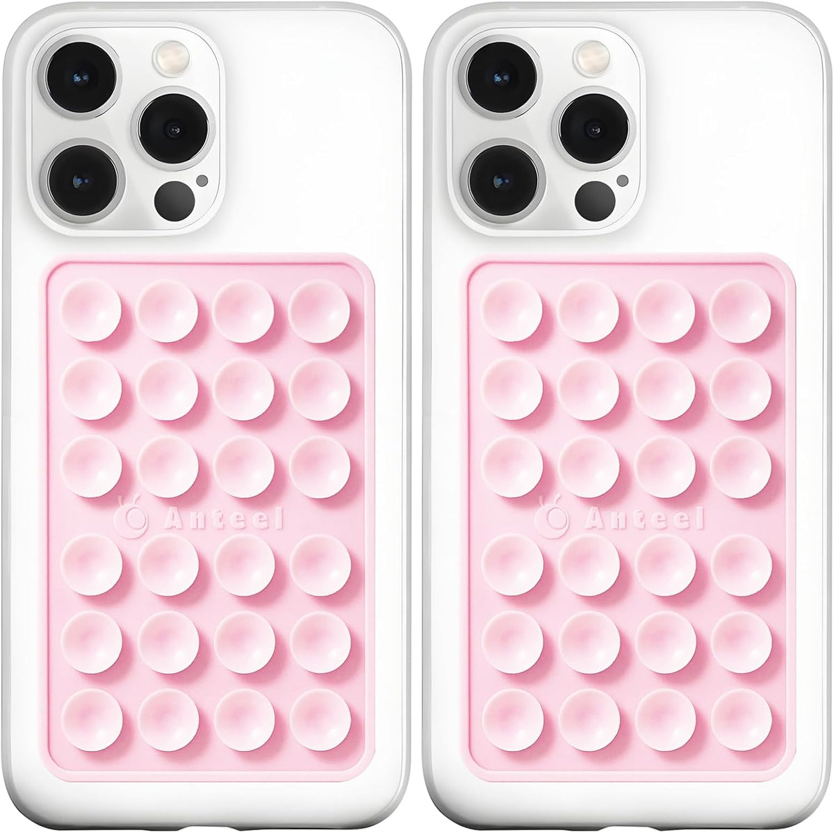 Anteel MAX Silicone Suction Phone Case Adhesive Mount, Upgraded Super Strong Grip, Durable, Easy to Use, Hands-Free Sticky Phone Holder for Selfies, Tiktok Videos, 2.56"x3.94" (LPK&LPK)