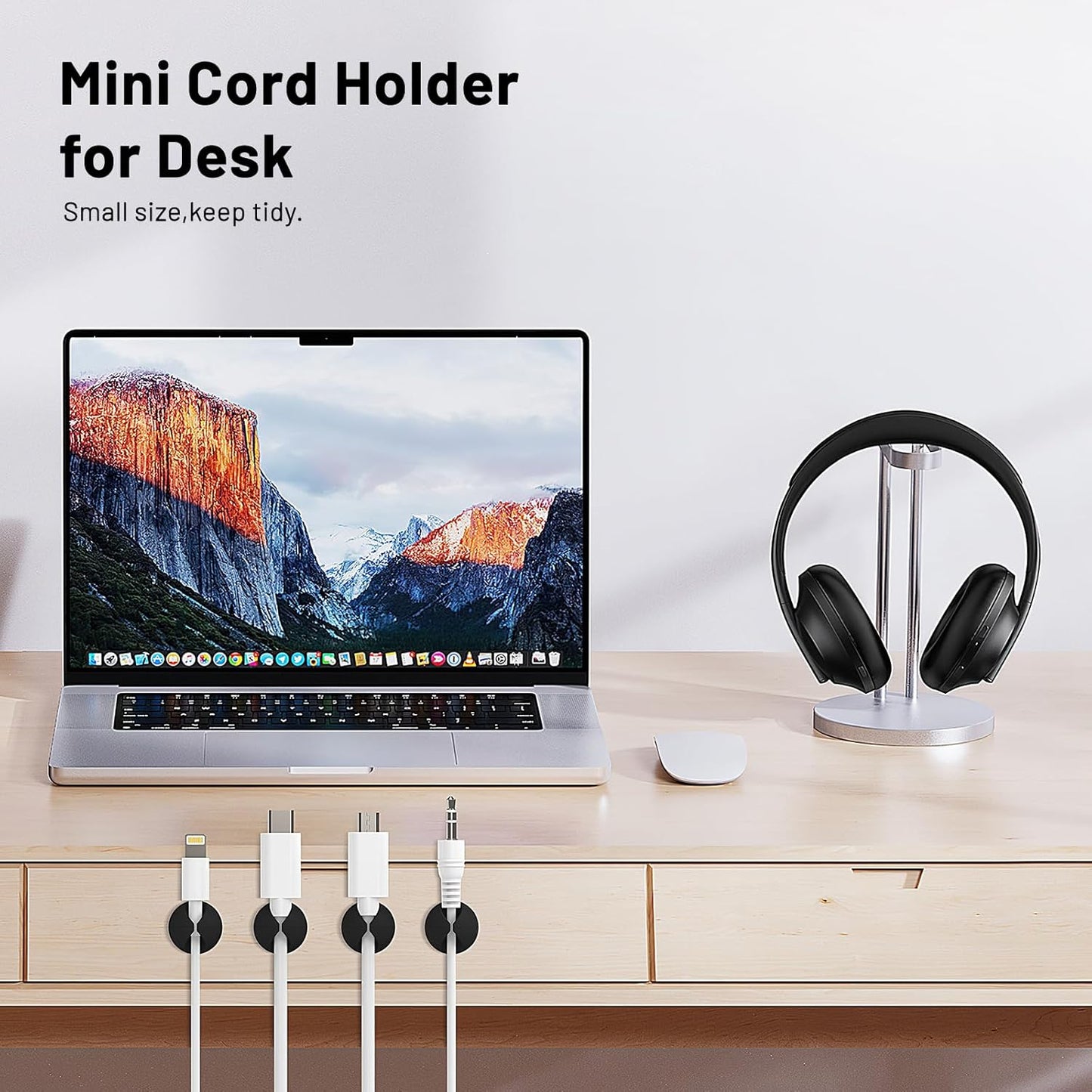 18 Pack Mini Cable Clips, Znben Cord Organizer Holder Adhesive Cord Management Charger Wire Holder Clips for Desk, Home, Office, Car, Cubicle, Nightstand Black