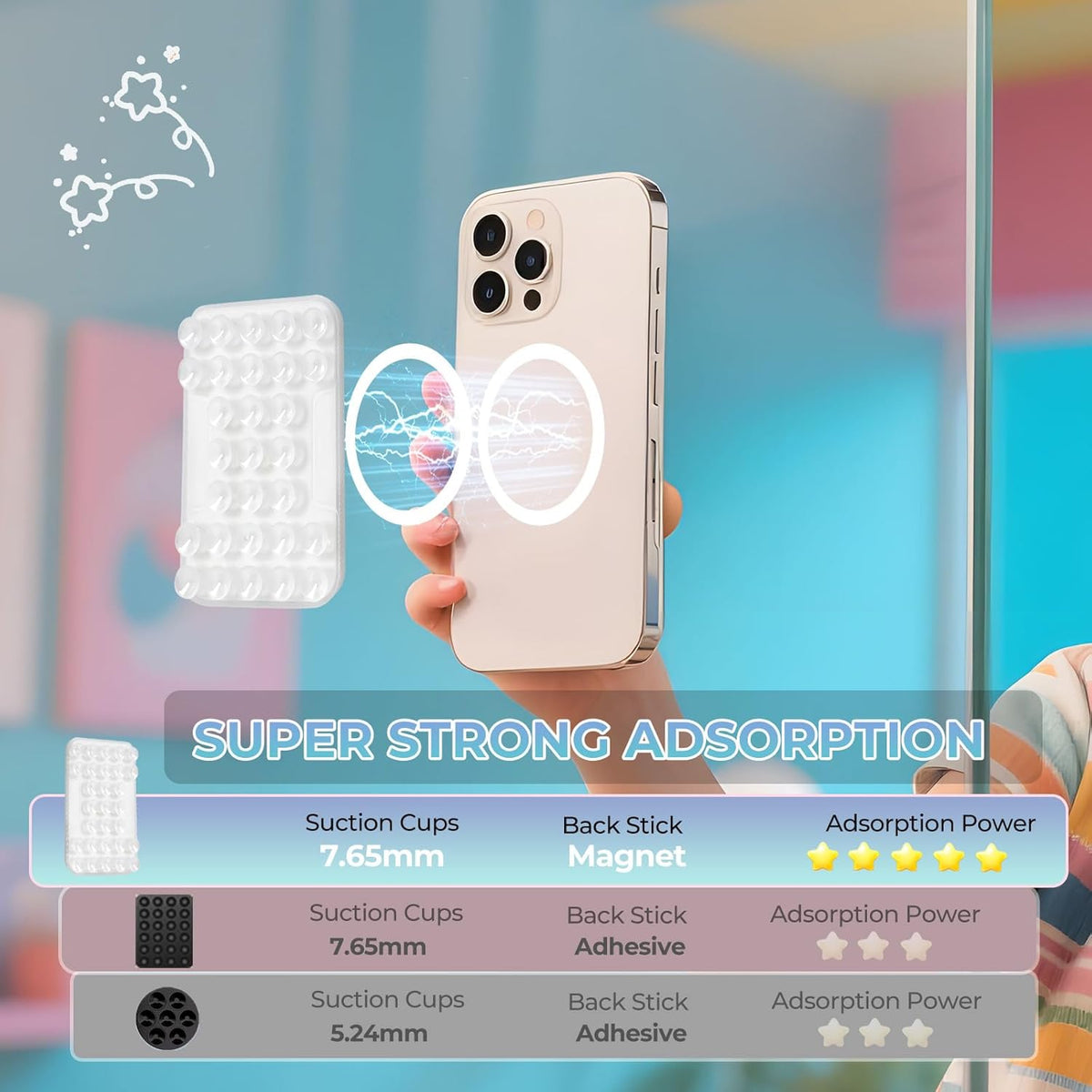 for MagSafe Suction Mount - 29 Silicone Suction Cup Phone Mount with Magnetic Phone Grip, for iPhone 12/13/14/15/16 Series, Hands-Free Sticky Grip for TikTok/Instagram, Transparent