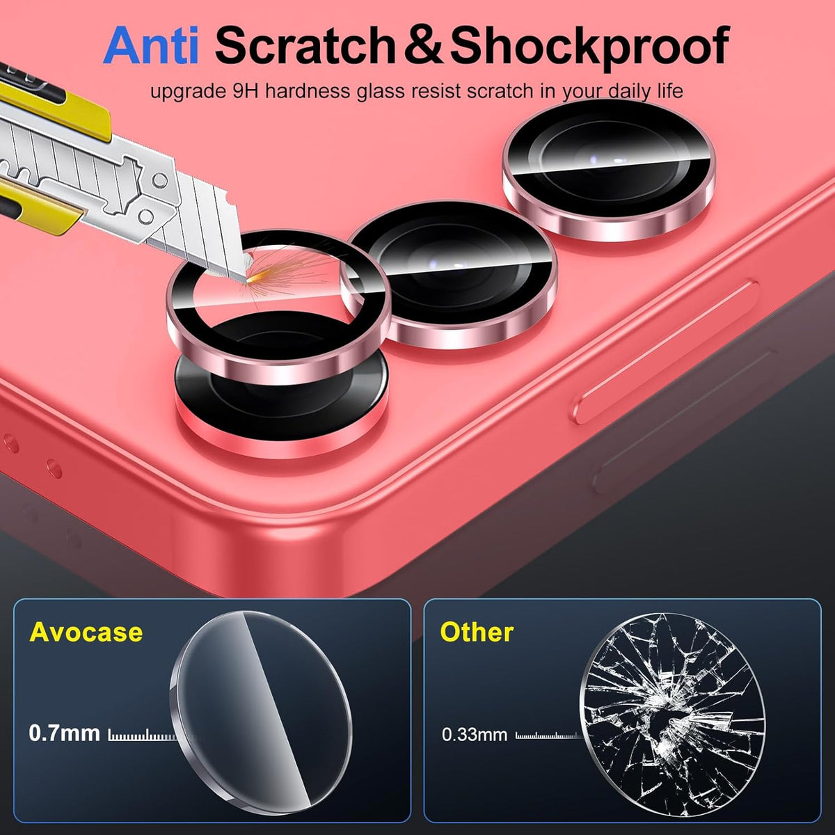 for Samsung Galaxy S25 Camera Lens Protector, Individual Metal Ring Tempered Glass Lens Cover, [Strong Adsorption] Scratch Resistant Ultra-Thin HD Clear Lens Cover, 1 Set-Pink Ring