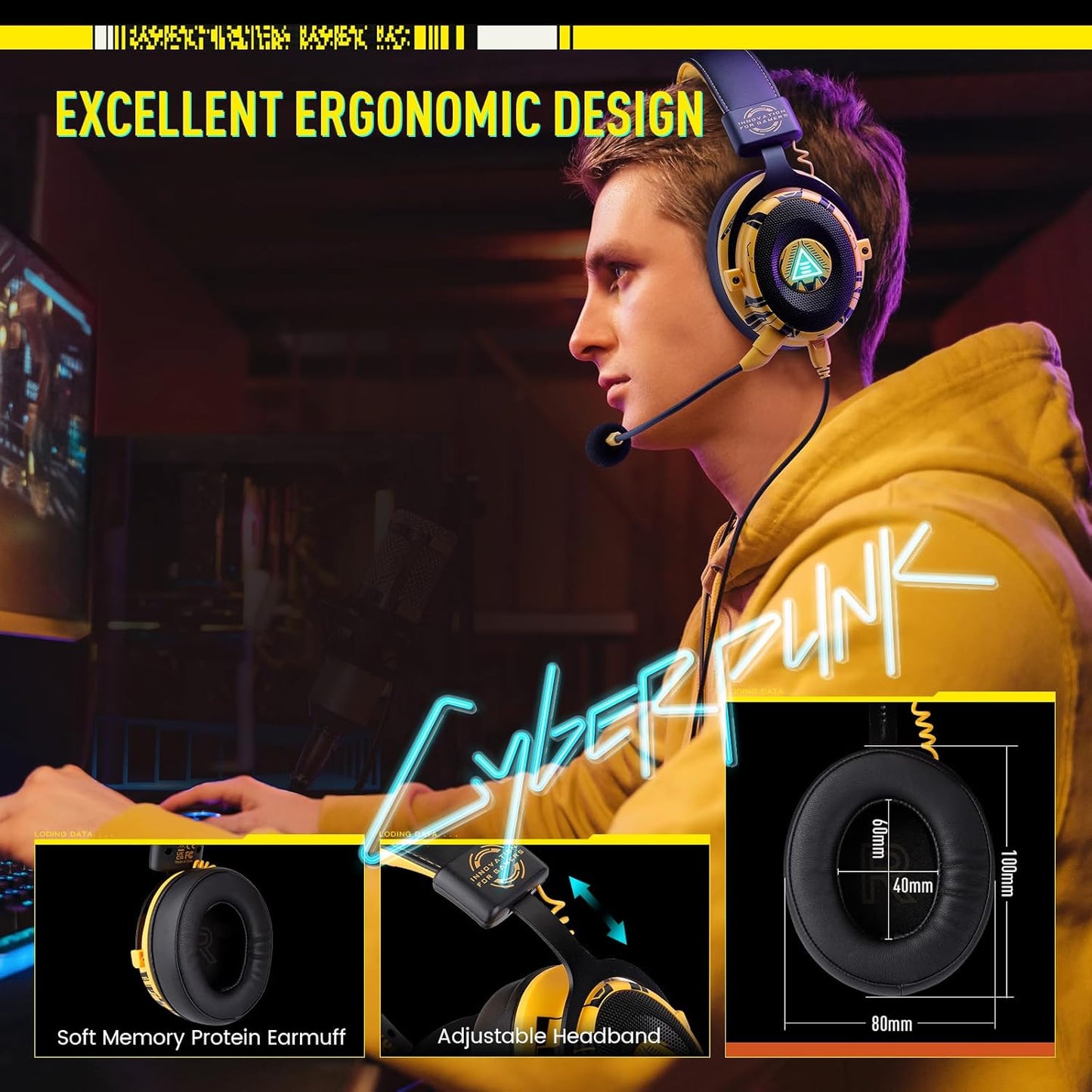 EKSA USB Gaming Headset for PC - Computer Headset with Detachable Noise Cancelling Mic, 7.1 Surround Sound, 50MM Driver - Headphones with Microphone for PS4/PS5, Xbox One, Laptop, Gamer