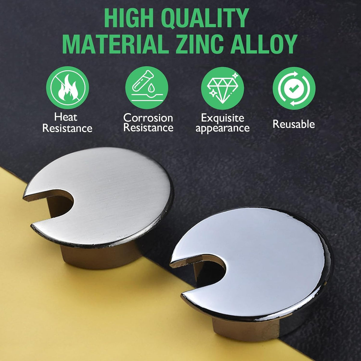 2 Pcs Desk Grommet 1-3/8" / 35 mm, Desk Cord Hole Cover, Cable Grommet Metal Zinc Alloy Materilal, Desk Hole Grommet for Home & Office Pc, Detachable Cable Cord Organizer-Matte Silver