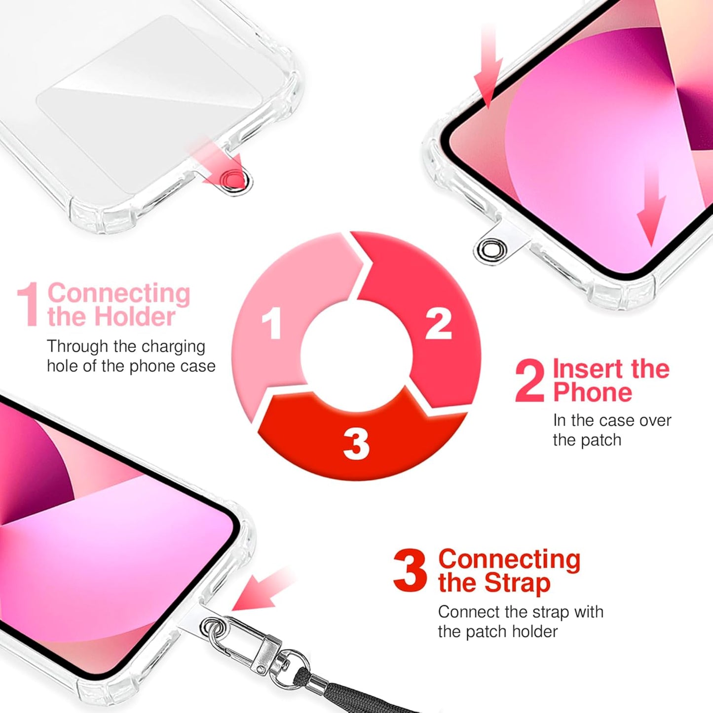 Cell Phone Lanyard [White] - Comfortable Universal Smartphone Lanyard - Easy to Use Neck Phone Holder [Clear Patch] - Adjustable Length Phone Strap Crossbody - Fits All Mobile Phones