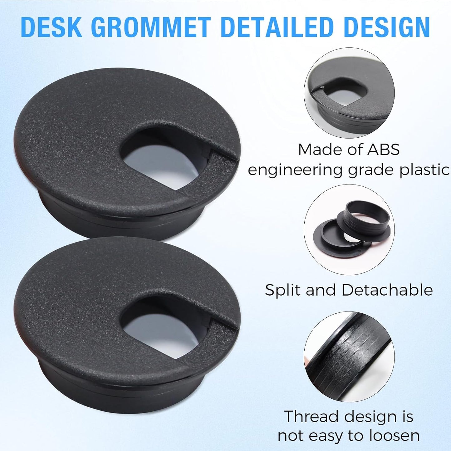 Desk Grommet 2" (50 mm), Desk Cord Hole Cover, Cable Grommet ABS Plastic, Desk Hole Grommet for Office and Home Table Cable, Detachable Cable Cord Organizer (Light Grey 2 Pcs)