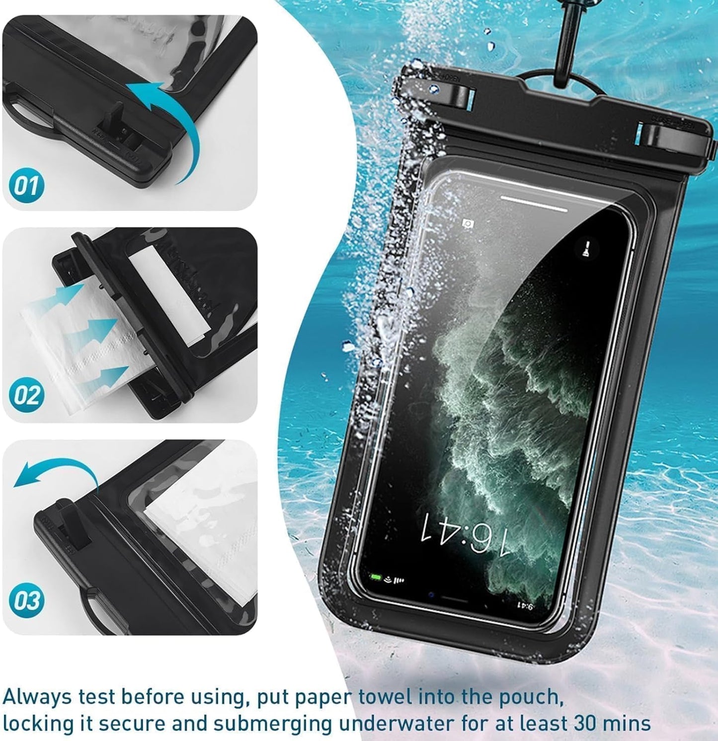 Universal Waterproof Phone Case,with Inside Card Pack,Large Dry Bag Up to 8.3",Compatible with iPhone 16 15 14 13 Pro Max, IPX8 Cellphone Travel Beach Essentials for Beach, 2 Pack-Black &Pink