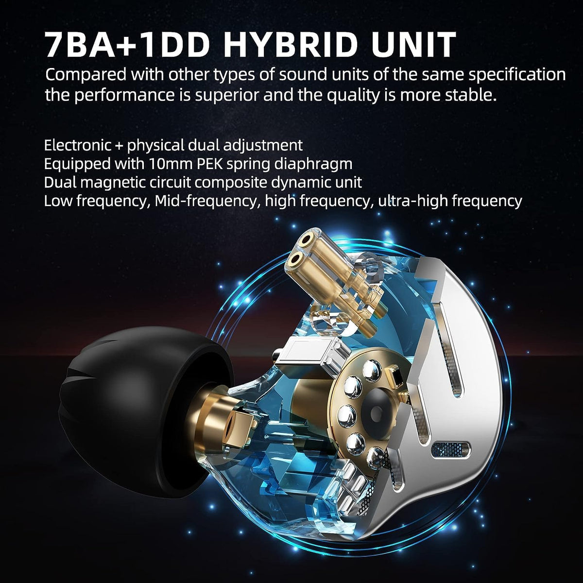 CCA KZ Zax in Ear Monitor Headphones 16 Units 7BA 1DD Hybrid Drivers HiFi IEM Earphones High Clarity Metal Gaming Earbuds with 2 Pin Detachable Cable