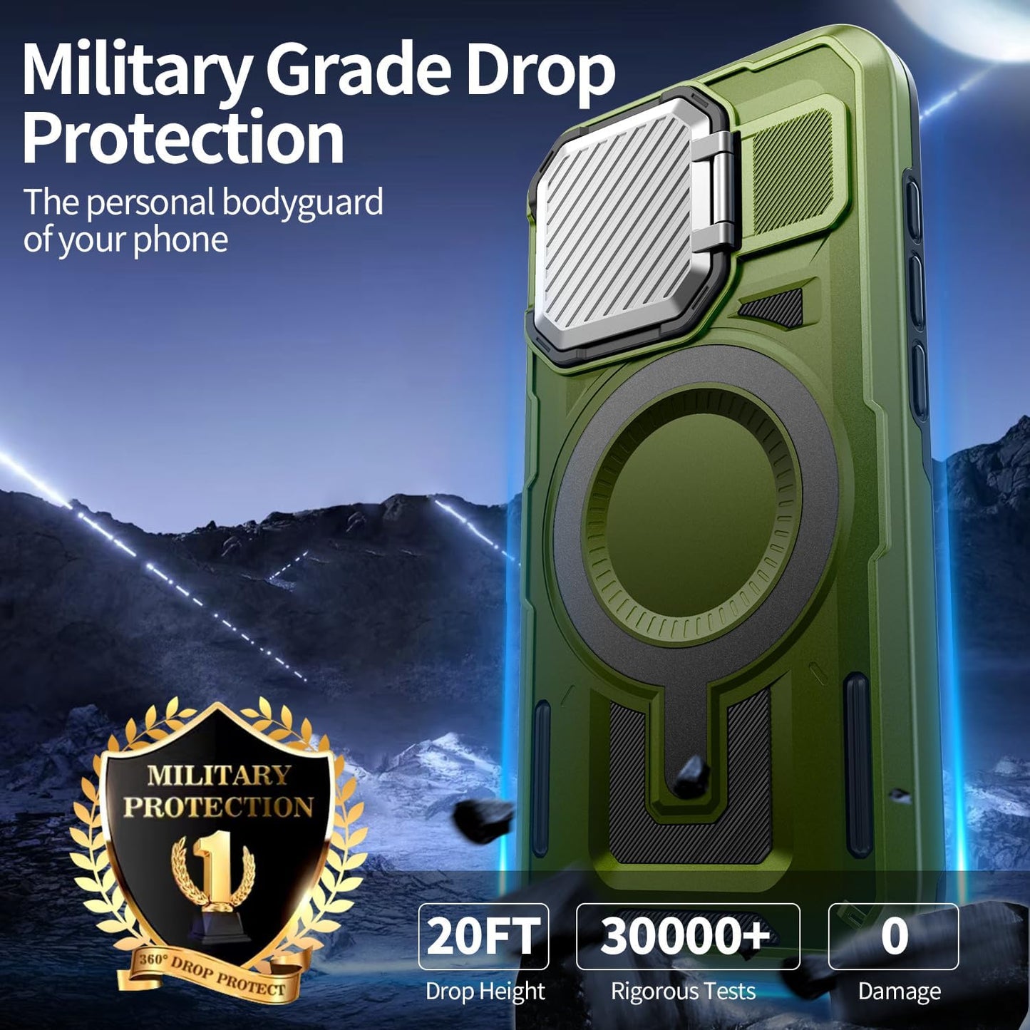 Camera Stand Case for iPhone 16 Plus, [Compatible with Mag Safe] [Lens Cover] 2024 Version Military Grade Protective Soft Case for iPhone 16 Plus 6.7 inch Men Women,Green