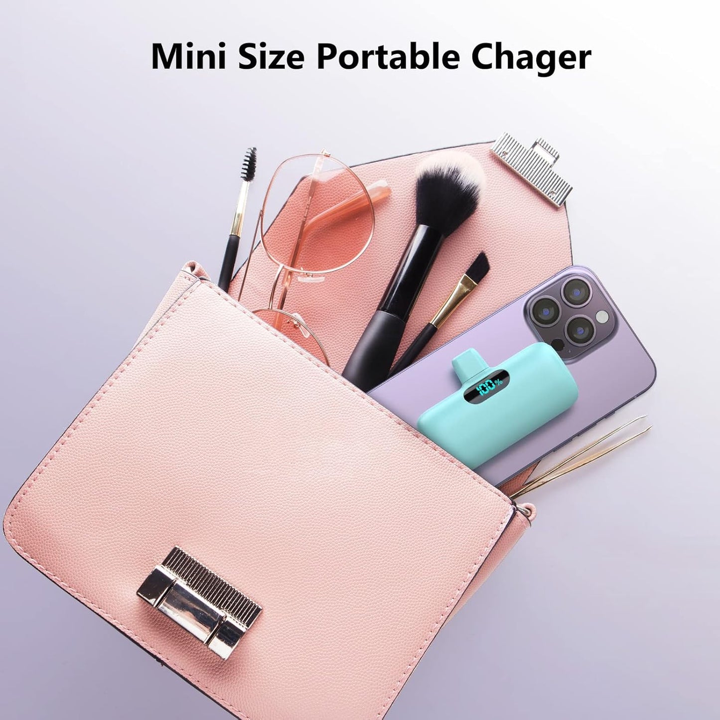 [2 Pack] Samll Portable Charger for iPhone 16/15 Series, 5000mAh 3A PD USB C Power Bank, Mini LCD Display Battery Pack Compatible with iPhone 16/16 Plus/16 Pro/15 Pro Max,Samsung,Android/Moto/LG etc