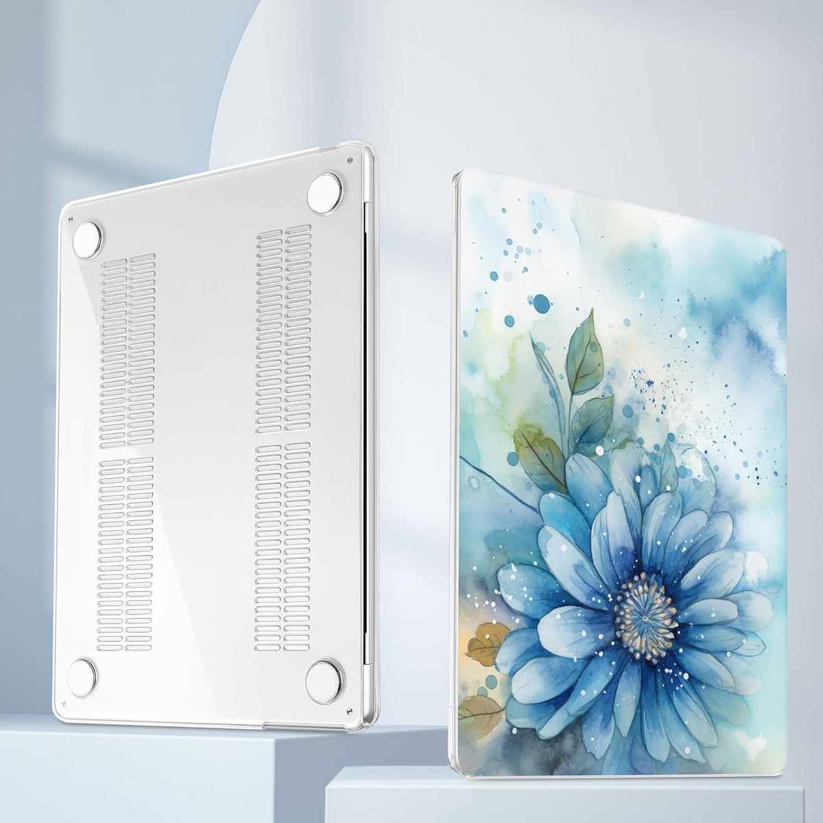 Mektron for 2025 M4 MacBook Air 13.6 Inch A3240 Case Fits 2023 A2681 M2 2024 A3113 M3 Chip with Liquid Retina Display, Printed Plastic Hard Shell Cover for MacBook Air 13.6", Watercolor Blue Flower