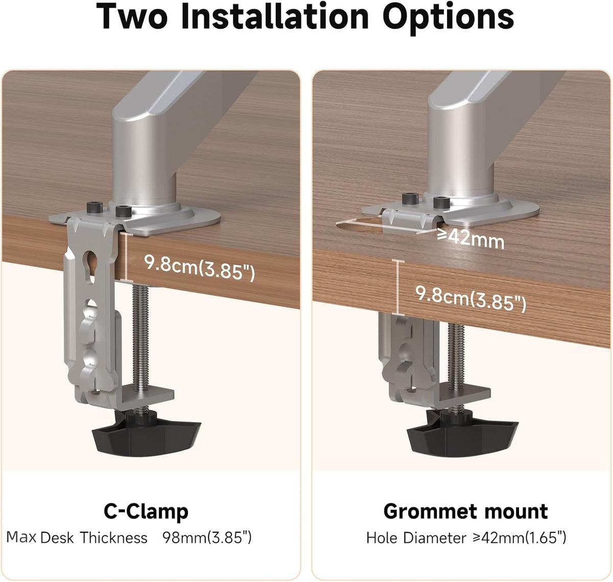 Suptek Single Monitor Mount Stand,Gas Spring Monitor Arm Desk Mount Fully Adjustable for 17 20 22 23 24 26 27 inch Monitors Weight Capacity up to 13.2 lbs (Silver)