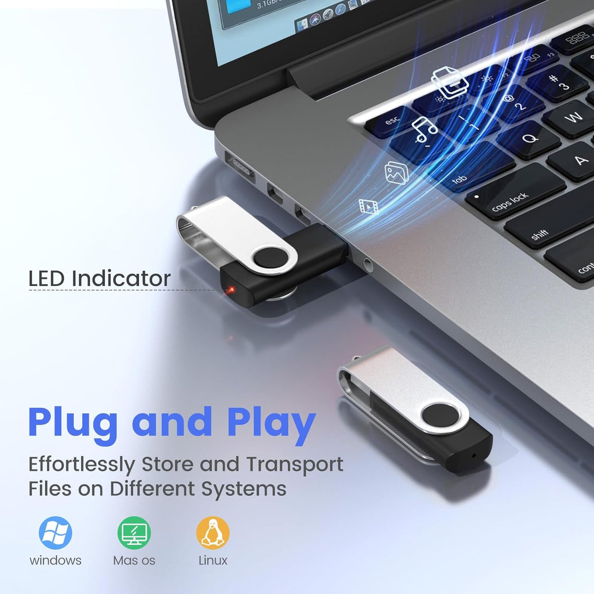 (Not 128GB) ABLAZE 128MB Flash Drive 10 Pack, USB 2.0 Memory Stick with Lanyards Swivel Thumb Drives Bulk 128MB Pendrive U Disk for Data Storage (Black)