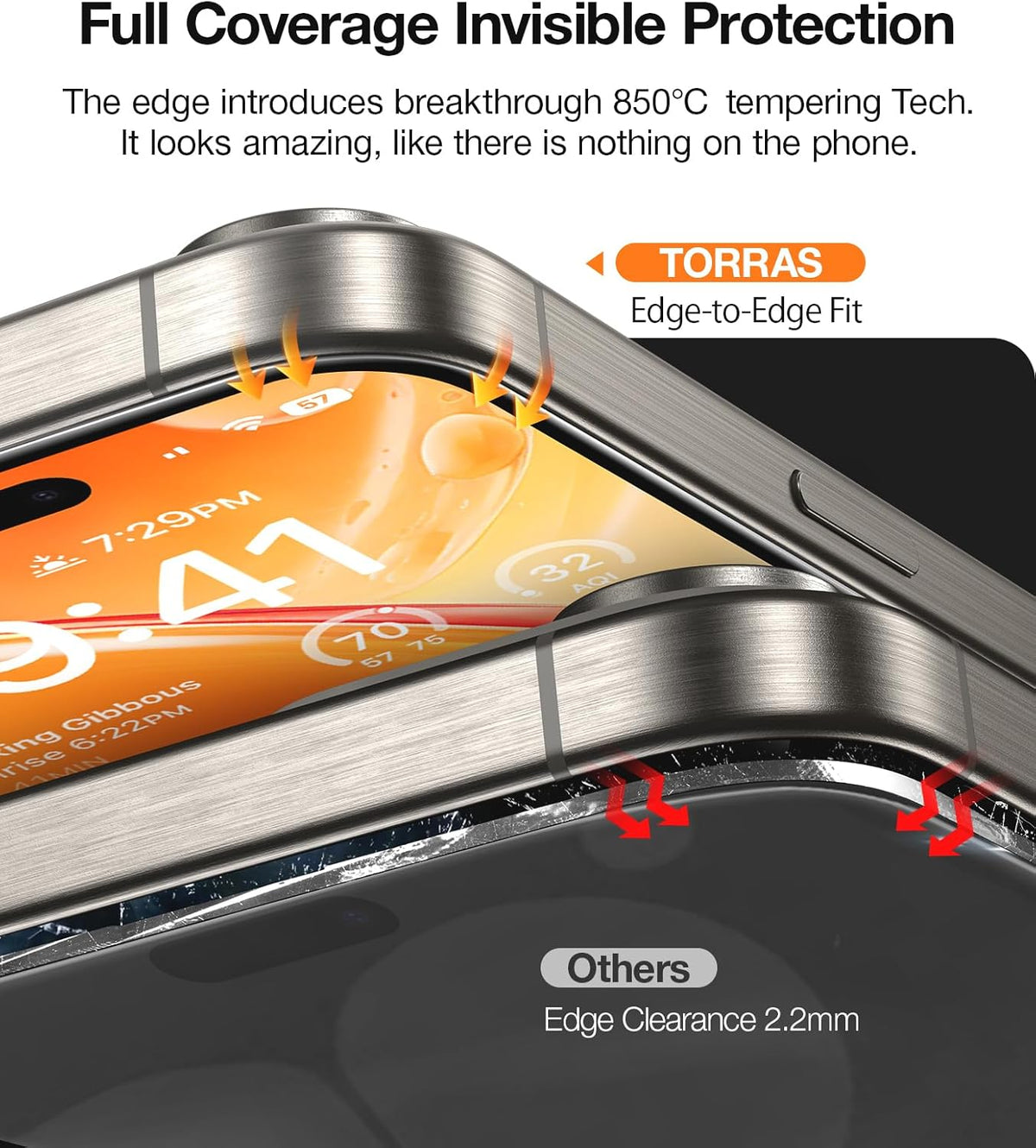 TORRAS 12 FT Military-Grade Shatterproof for iPhone 15 Pro Max Screen Protector [9H+ Aerospace Tempered Glass＆ One-Step Installation] Full Coverage Fit Bubble Free Top-Notch Protection, 2 Pack