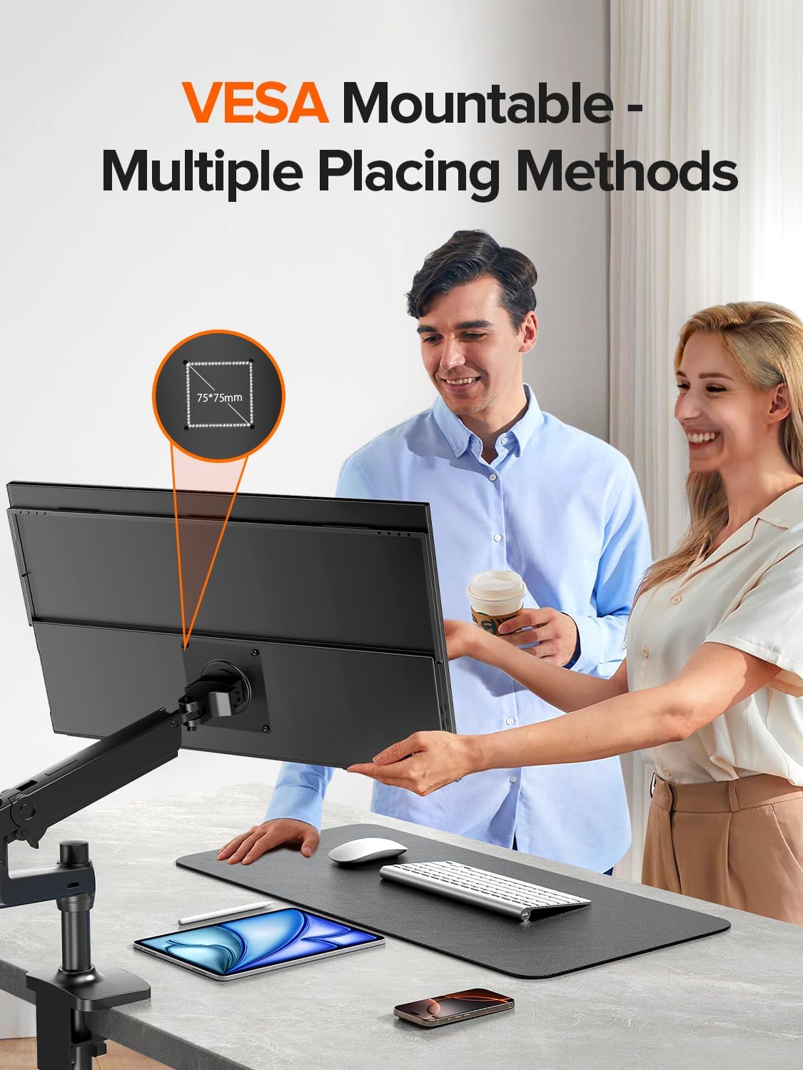 UPERFECT 24" 120Hz Portable Monitor 1080P 100% sRGB with Built-in Stand & VESA, HDMI USB-C FHD Travel Monitor for Laptop/MacBook/SteamDeck/Phone/Mini PC, External Second Screen for Gaming & Work