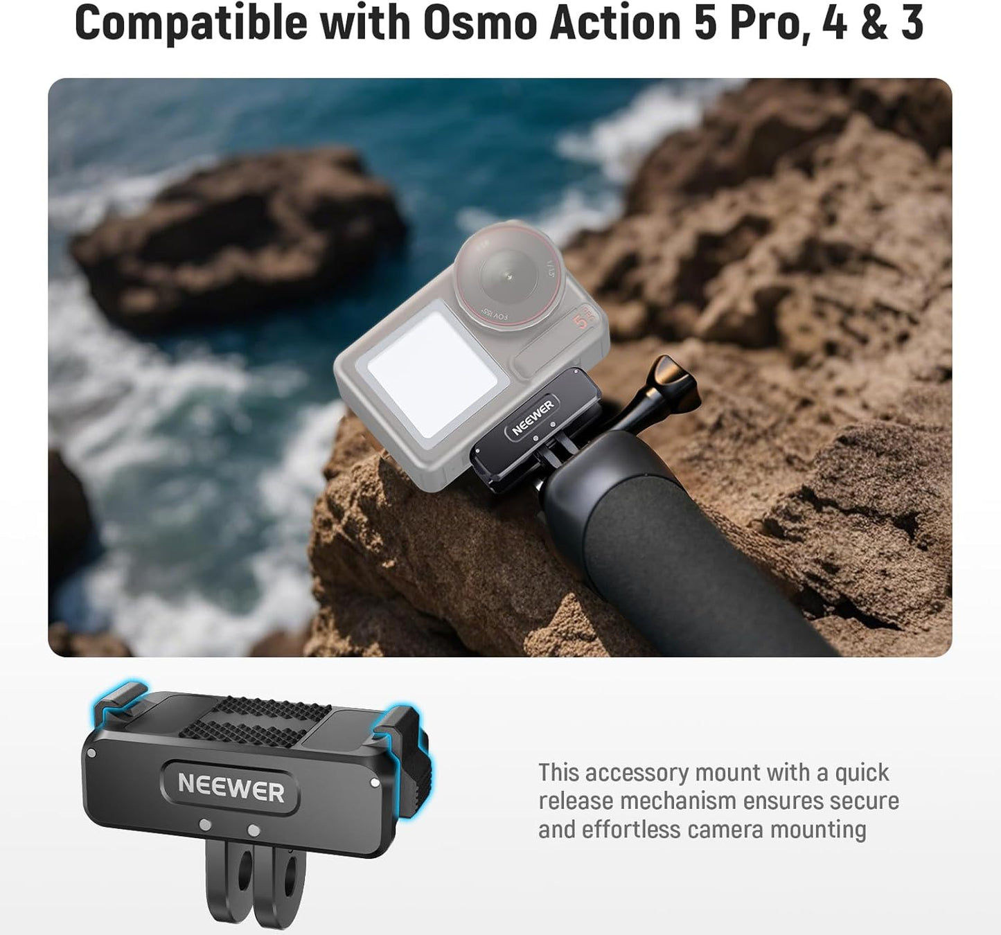 NEEWER Magnetic Mount Adapter Compatible with DJI Osmo 360 / Action 5 Pro/4/3, Upgraded Metal Quick Release Action Camera Mount Vlogging Accessories with 1/4" Tripod Thread, AC011