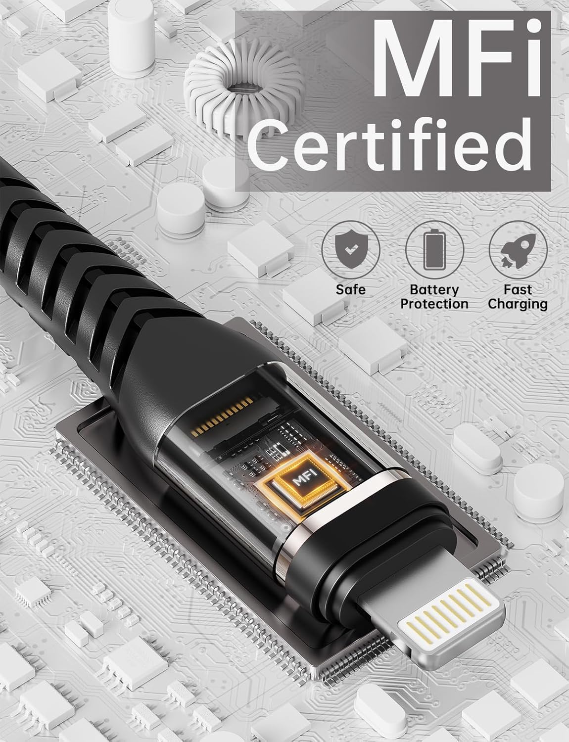 UYOUNG iPhone Charger Cable 3Pack 6FT [Apple MFi Certified] USB to Lightning Cable Nylon Braided Heavy Duty Fast Charging Cord Compatible with iPhone 14/13/12/11/SE/X/XS/XR/8/7/6/6S/iPad - Black
