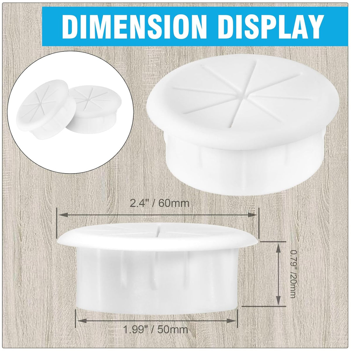 2" White Desk Grommet, JTemgle Flexible Cable Grommet Rubber Cable Hole Cover Wire Organizer Caps Desktop Cord Management for Home Office TV Stands Tabletops, 2 Pieces