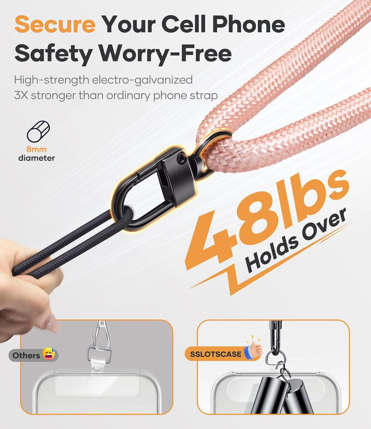 for Phone Lanyard Crossbody with 2X TPU Clear Phone Tabs, Retractable Cellphone Lanyard, Premium Metal Buckles, Skin-Friendly, Universal Wrist Strap Leash for Women Men,Pink-Gold