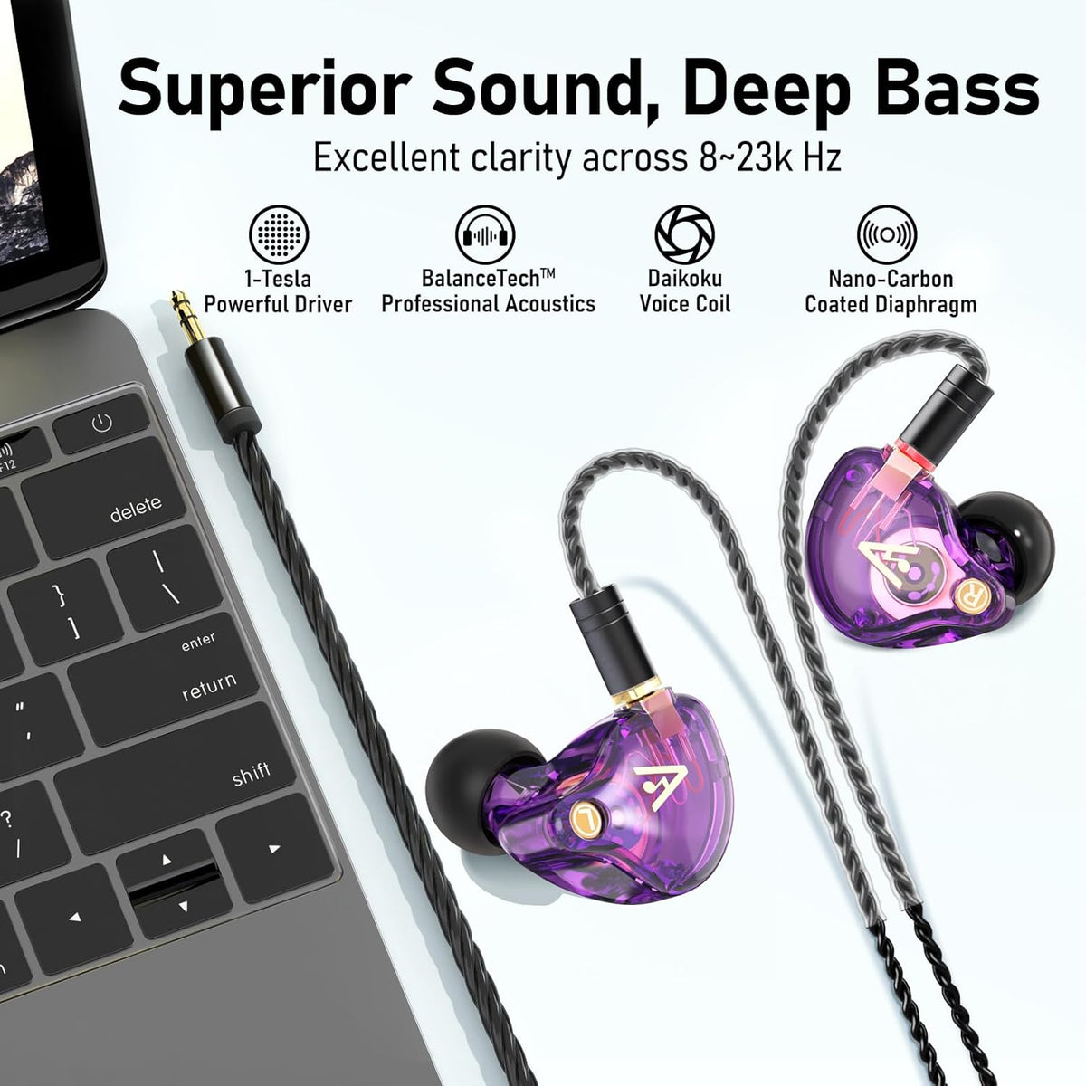 Vibes 202 Wired Earbuds - HiFi in Ear Monitor Headphones – Professional Noise-Isolating Ear Buds - Clear Sound, Deep Bass & Comfort-Fit IEM Earphones - MMCX to 3.5mm, Silver Plated Cord, Carrying Case