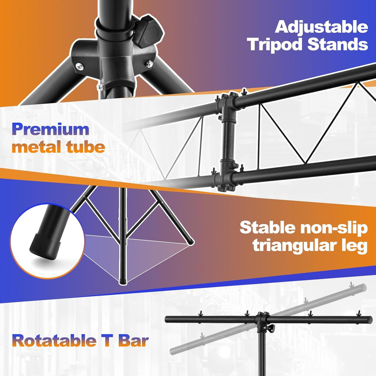 S AFSTAR DJ Light Stand, 14 FT Heavy Duty Metal Lighting Truss System W/Adjustable T Bars, 32 Mounting Points & Triangle Foot, Portable Truss DJ for Audio Stage, 220 Lbs Load (Lights Not Included)