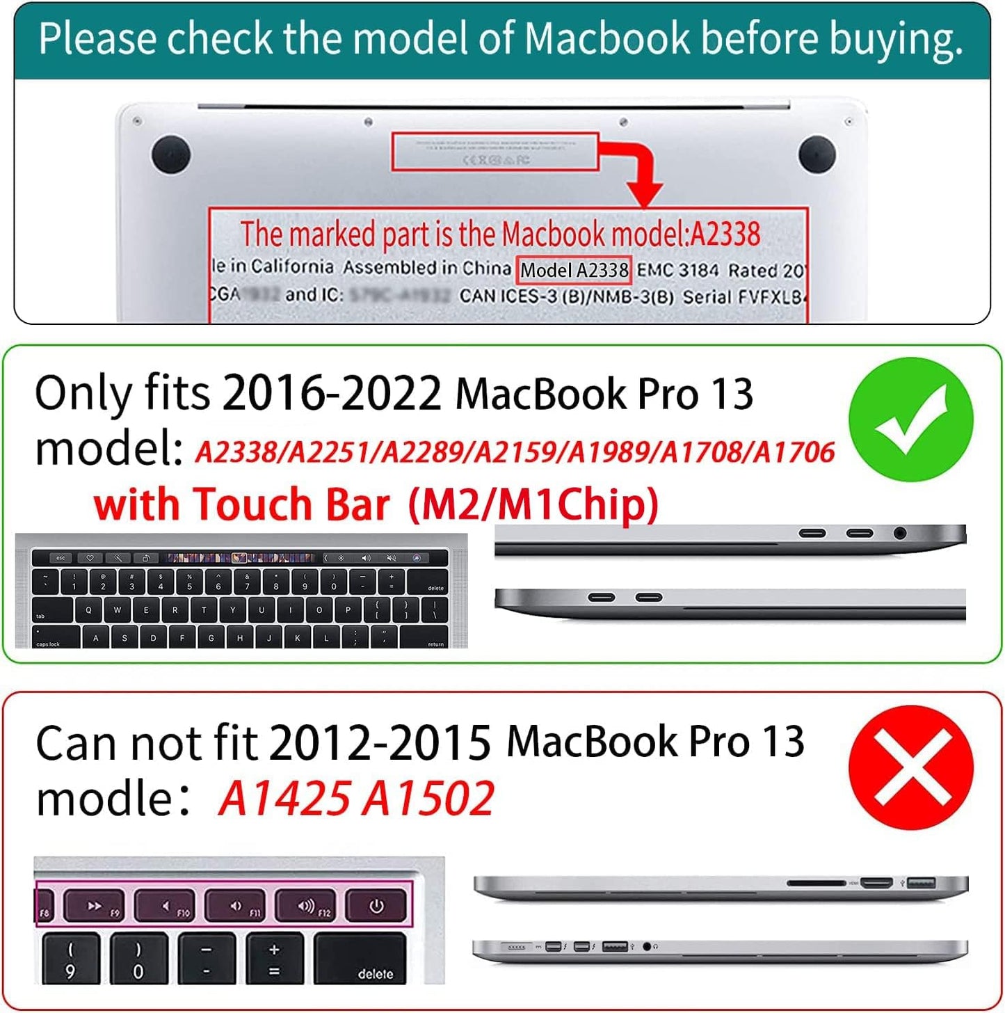 Teryeefi Compatible with M2 M1 MacBook Pro 13 Inch Case A2338 A2289 A2251 A2159 A1989 A1706 A1708 (2024 20203 2022-2016), Hard Shell Case & Keyboard Cover for Mac Pro 13" - W-Flowers
