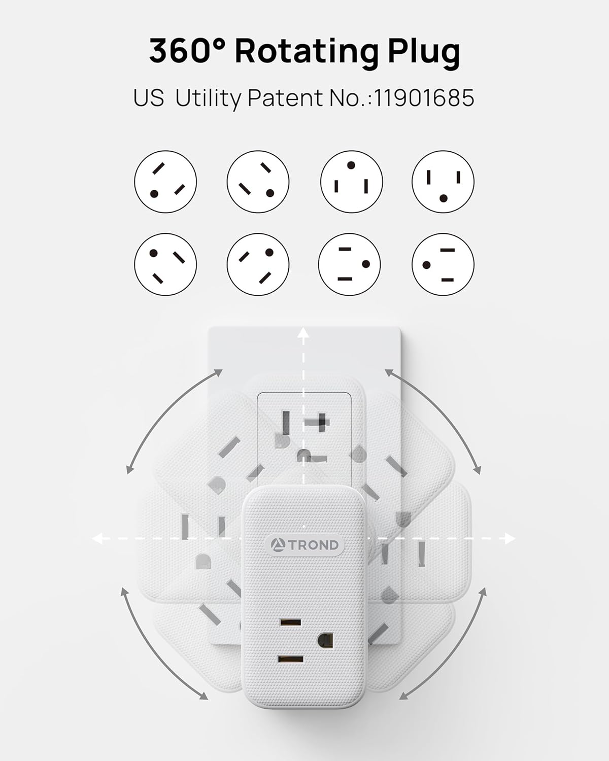 TROND Outlet Extender with 360 Rotating Plug, 3 AC Outlet Splitter with PD 20W USB C Charger, USB Wall Plug Adapter, A Small Charging Station for Kitchen Bathroom Cruise Ship Travel Essentials