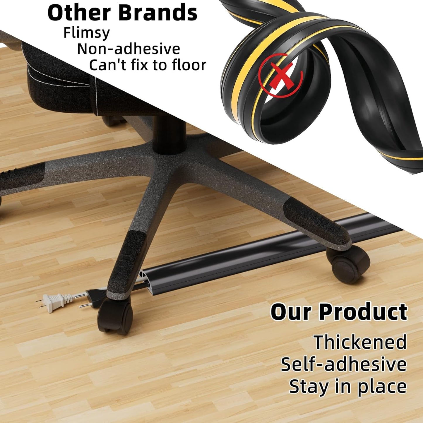 9.8ft Floor Cord Cover, Silicone Wire Hider, Hide Extension Cords, Protect Cords, Prevent Cable Trips, Heavy-Duty Adhesive-Backed Anti-Trip Cable Protector for Floor, Desk & Wall