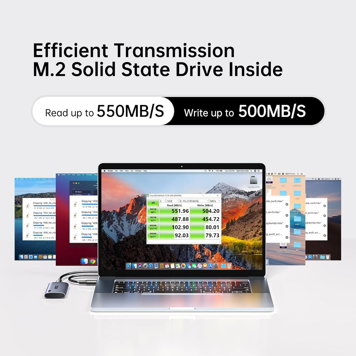 SSK 2TB SSD External Hard Drive, Portable SSD Up to 550MB/s Fast Solid State Drives, External Drive USB 3.2 Gen2 SSD for iPhone 15/Pro, Windows, Mac, Android with LED Light, Trim, Smart Supported