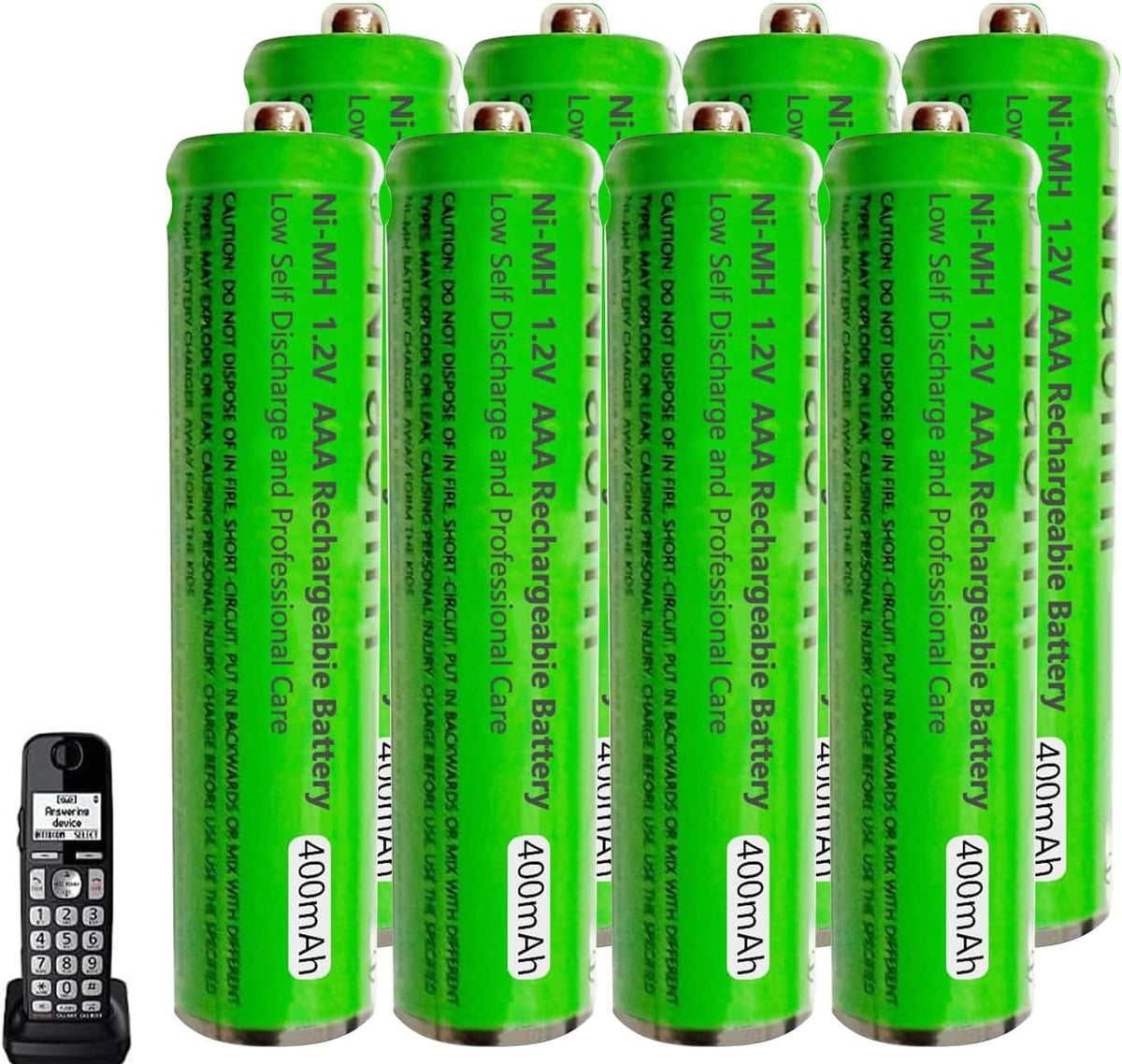 8 Pack Ni-MH AAA Rechargeable Batteries 400mah AAA Ni-MH Rechargeable Batteries 1.2V for Panasonic Cordless Phones, Remote Controls, Electronics