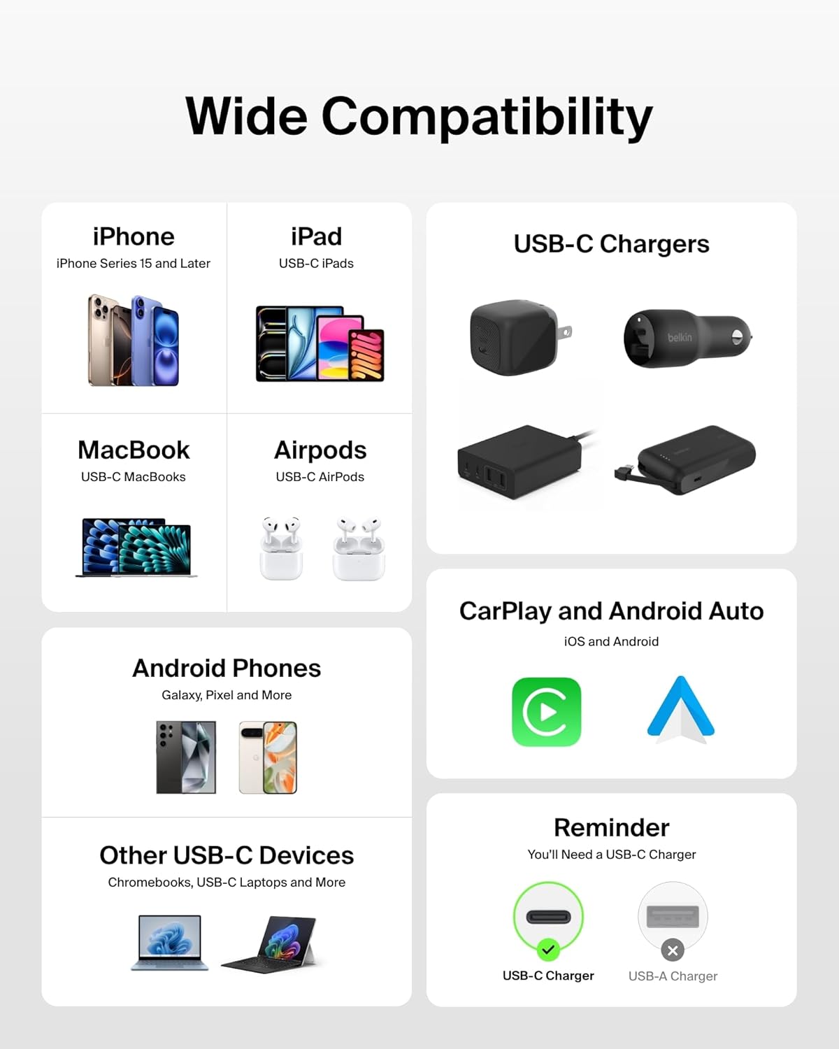 Belkin USB C to USB C Cable, 9.9ft, 60W - Type C Charger, iPhone Charger Cord, Soft, Braided, Flexible for iPhone 16, Galaxy S25, Pixel 9, Airpods, iPad Pro, Tablet & More, Travel Essentials - White