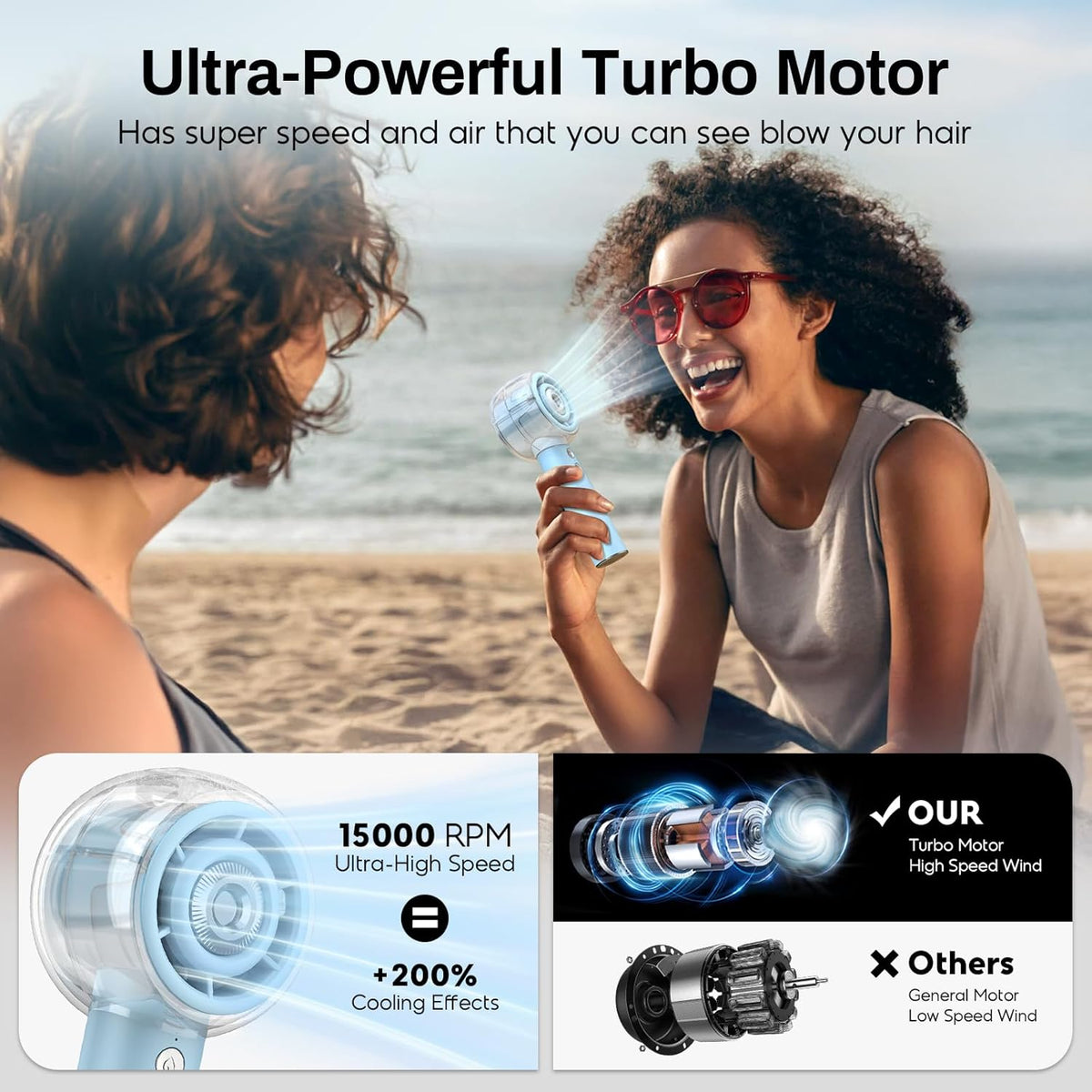 Misting Portable Handheld Fan, Powerful Turbo Motor, 6000mAh Rechargeable Battery, Personal Mini Fans with 4 Strong Wind, Cooling Gadgets for Travel, Camping, Beach, Outdoor, Gifts for Women Men-Pink