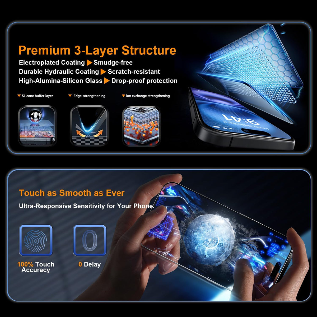 OneFish Screen Protector Privacy Glass for iphone 11/Xr, Anti-Spy Tempered Glass Private,Edge Protection Screen Protector with Installation Frame,9H Hardness Scratch Resistant, Bubble Free, 2 Packs.