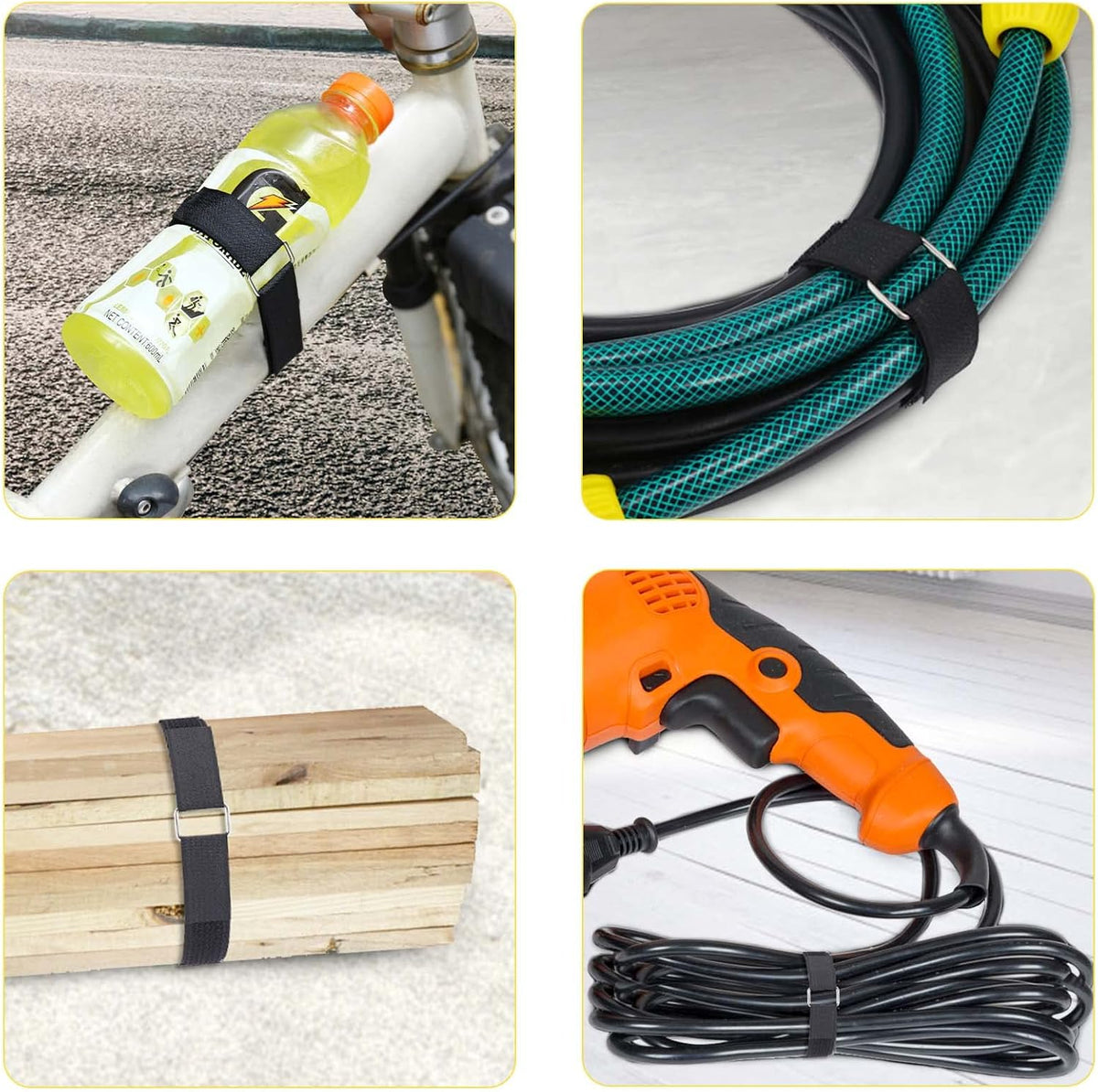 1"x16ft Hook and Loop Straps with 25 Metal Buckles, Adjustable Fastening Cable Straps, Cut-to-Length Cinch Strap, Reusable Nylon Securing Cord Ties for Organizer or Storage, 1 inch Wide, Black