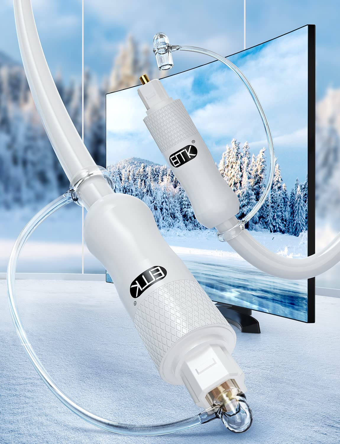 EMK White Optical Audio Cable [1.5ft/0.5M] - Digital SPDIF Toslink Fiber Optic Cable for Sound Bar, TV, Home Theater, Blu-ray Player - White, High-Speed, Low-Loss, Gold-Plated Connectors