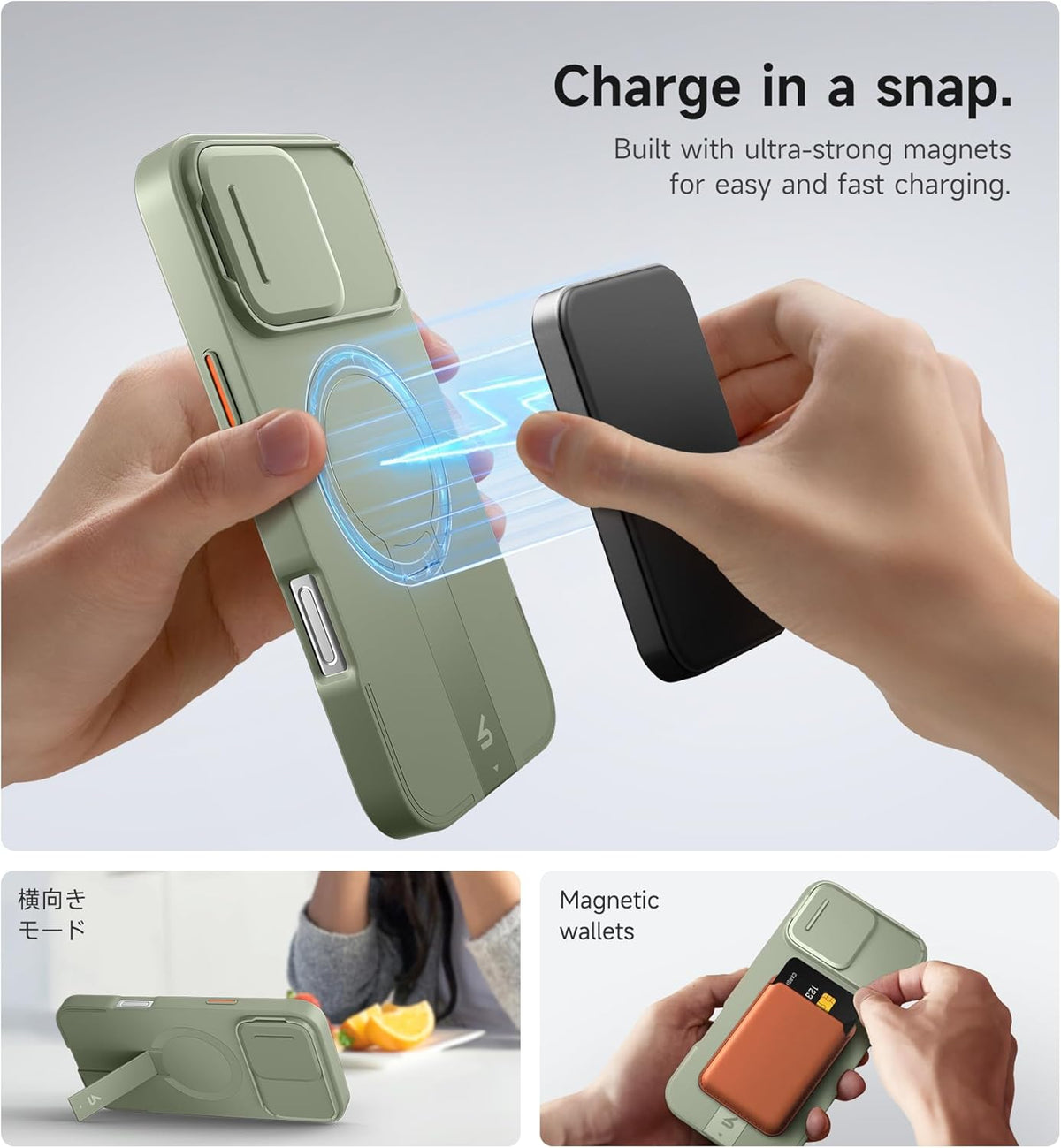 SURITCH for iPhone 16 Pro Max Case with Magnetic Camera Slide Cover and Adjustable Kickstand, Compatible with MagSafe, Shockproof Bumper Case Slim Protective Cover 6.9 Inch, Green