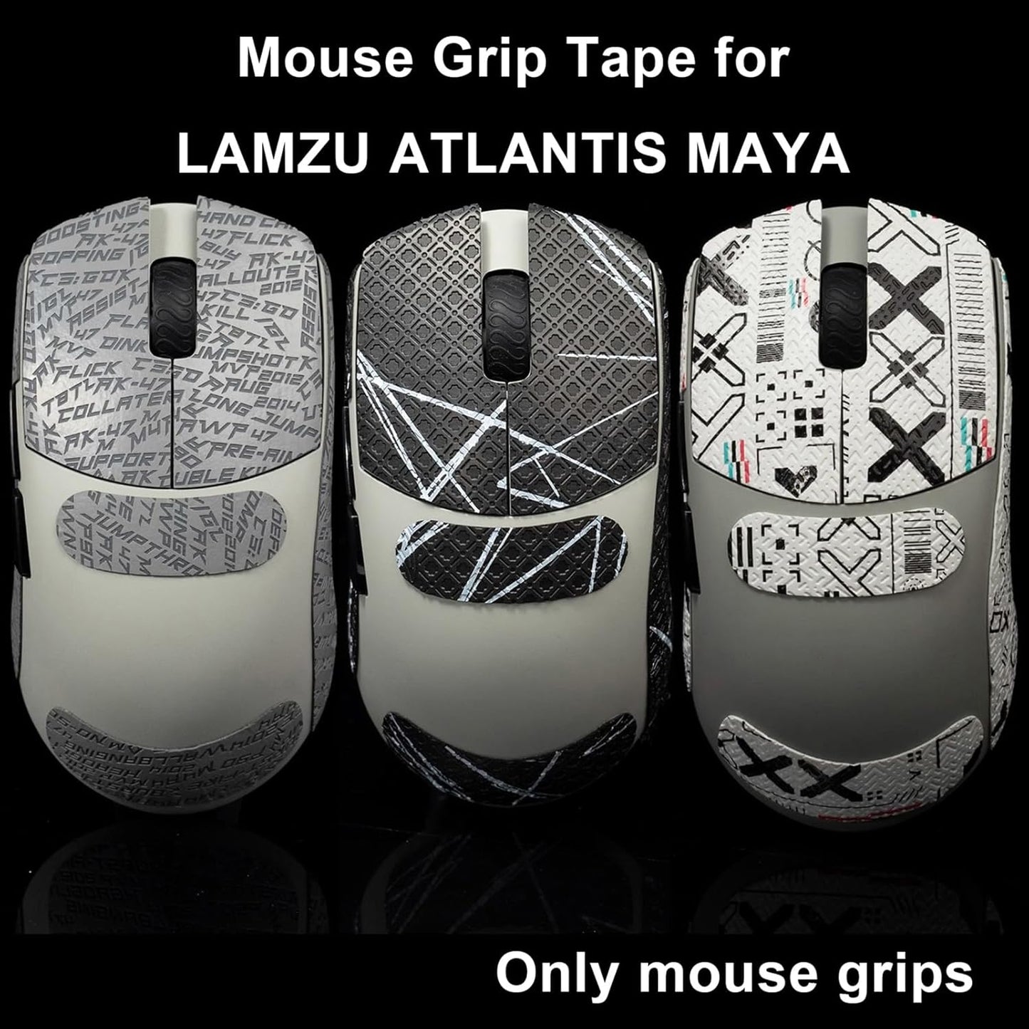 Grip Tape for Lamzu Atlantis Maya - Anti-Slip,Enhanced Control, Sweat Resistance,Improves FPS Gaming Grip & Mouse Protection [Pre-Cut] Printsteam Black White 0.5mm