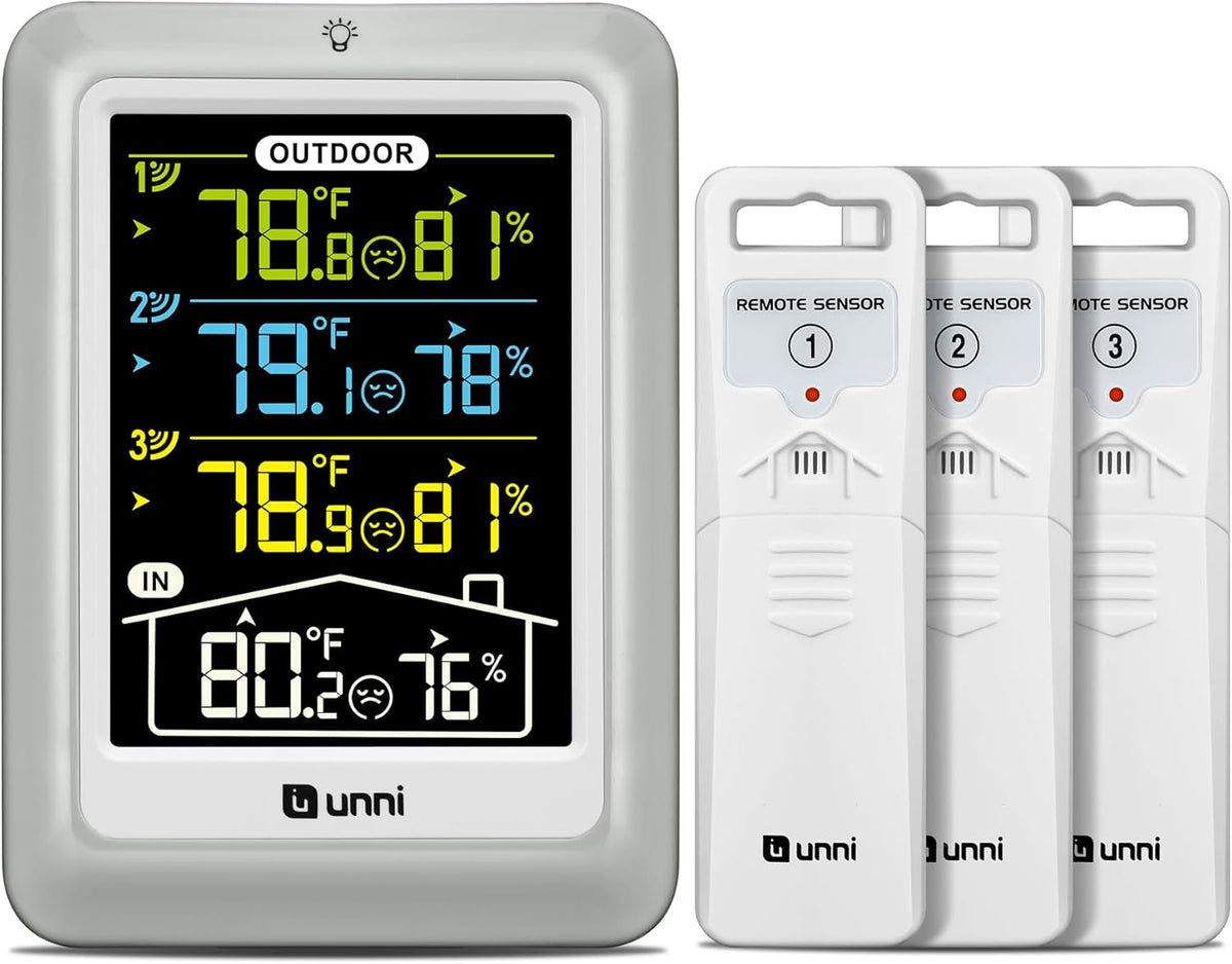 Indoor Outdoor Thermometer Wireless, 4.5 Inch Display Digital Hygrometer Thermometer Temperature Humidity Monitor with 330ft Range Sensor and Adjustable Backlight (Multi)