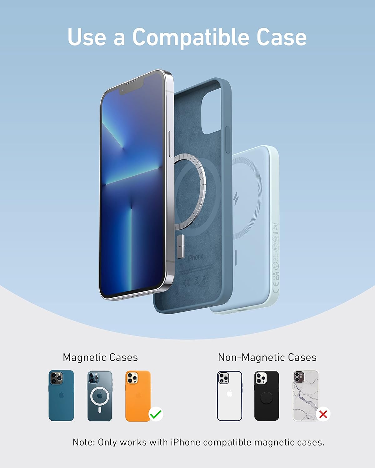 Anker 621 Magnetic Portable Charger (MagGo), 5,000mAh Wireless Power Bank with USB-C Cable, Magsafe-Compatible Battery Pack for iPhone 16/15/14/13/12 Series
