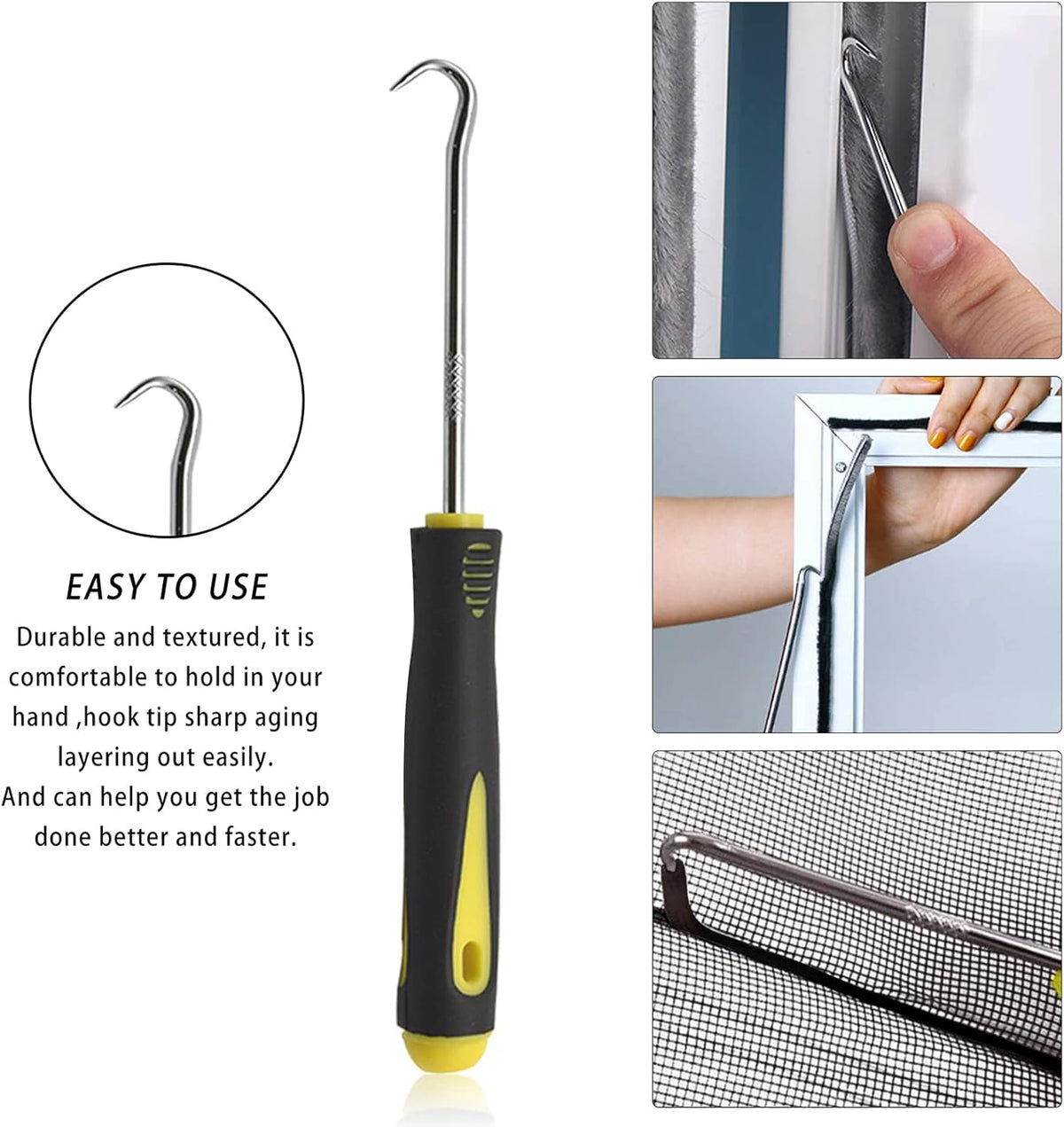 BAYTORY 3Pcs Screen Tool, Window Screen Spline Roller Tool with Wooden Handle and Nylon Bearing Wheels, Mesh Screen Door Repair Kit Durable and Easy to Use
