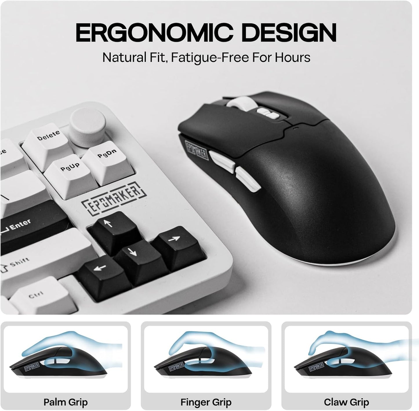 EPOMAKER Click Lite Wireless Gaming Mouse, 800 to 12,000 DPI Adjustable, PAW3311 Sensor, 500mAh, 59g, 2.4G/BT/USB-C Rechargeable Wireless Mouse with 5 Programmable Buttons for PC/Mac/Linux (Black)