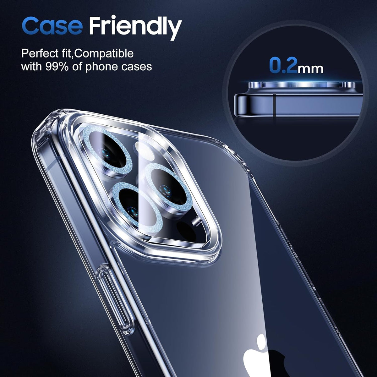 UniqueMe for 3 Pack iPhone 15 Pro/iPhone 15 Pro Max Camera Lens Protector, [Drop Protection] [Case Friendly] 9H Tempered Glass Camera Cover Screen [Update New Version] - Light Blue
