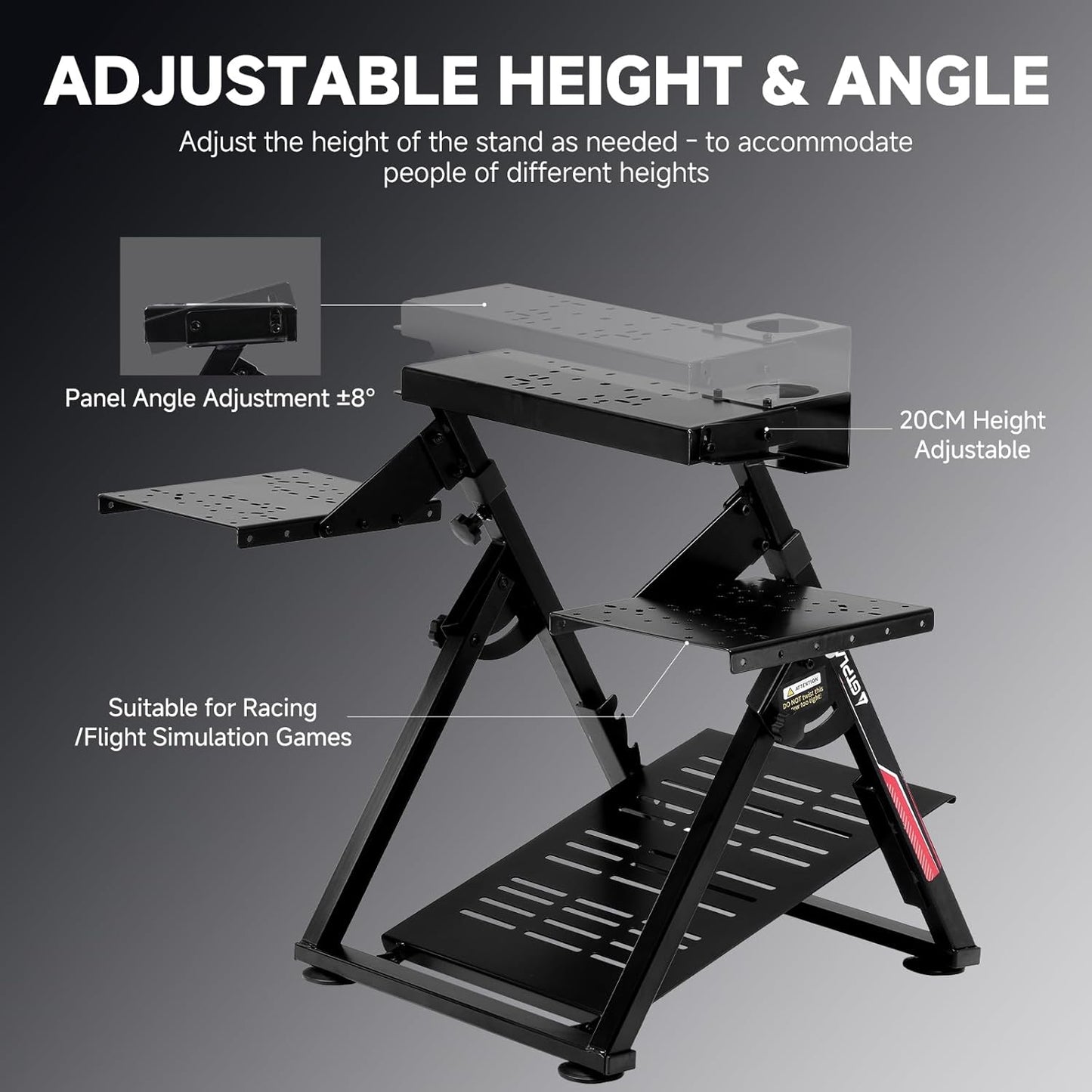 GTPLAYER Flight Racing Simulation Stand Foldable Gaming Stand Compatible with Logitech/Thrustmaster/PXN Gaming Devices Adjustable Stable Simulator Cockpit Stand, Electronic Device Not Included, Black