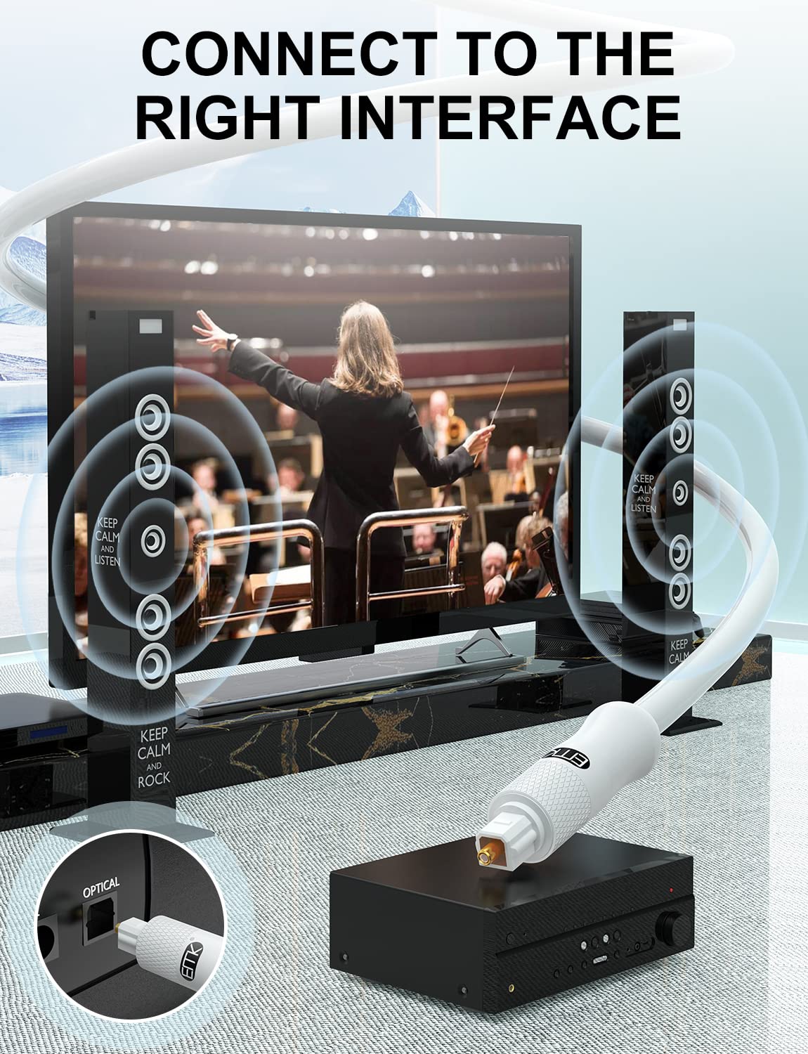 EMK White Optical Audio Cable [30ft/10M] - Digital SPDIF Toslink Fiber Optic Cable for Sound Bar, TV, Home Theater, Blu-ray Player - White, High-Speed, Low-Loss, Gold-Plated Connectors