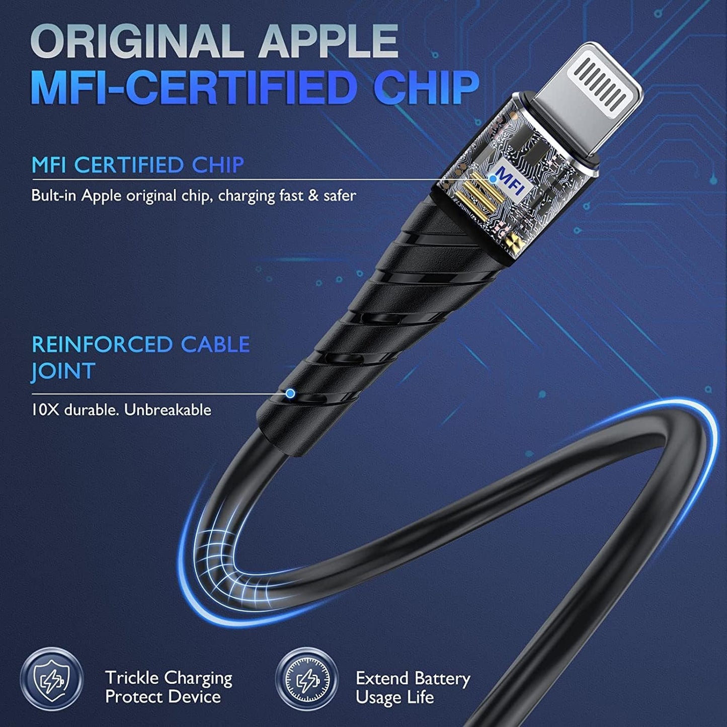 OIITH Apple MFi Certified iPhone Charger Cable 3 Pack 10 Ft, Extra Long Lightning Charging Cord, Fast 2.4A iPhone USB Cord Compatible with iPhone12/11/XS/Max/XR/X/8/8P/7P/6/iPad - Blue