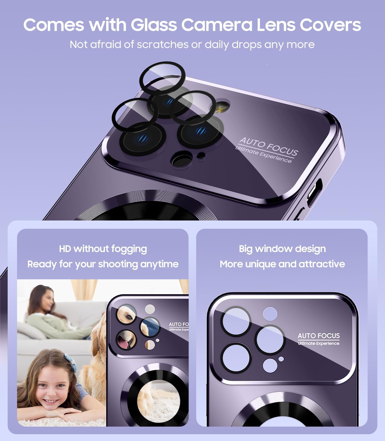Magnetic for iPhone 16 Pro Case, Compatible with MagSafe, Built-in Camera Lens Protector, Logo View, Military Grade Drop Proof Phone Cover, Purple