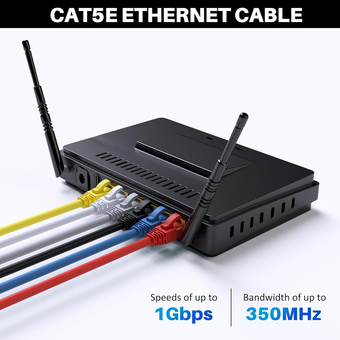 Cat5e Ethernet Cable 100 FT, Cat 5e Internet Cable, Blue Snagless Patch Cord, Flexible, Network, LAN, PoE, Standard RJ45 Connector for PC, Server, Router, Modem, TV, PS5 - with 15 Cable Ties