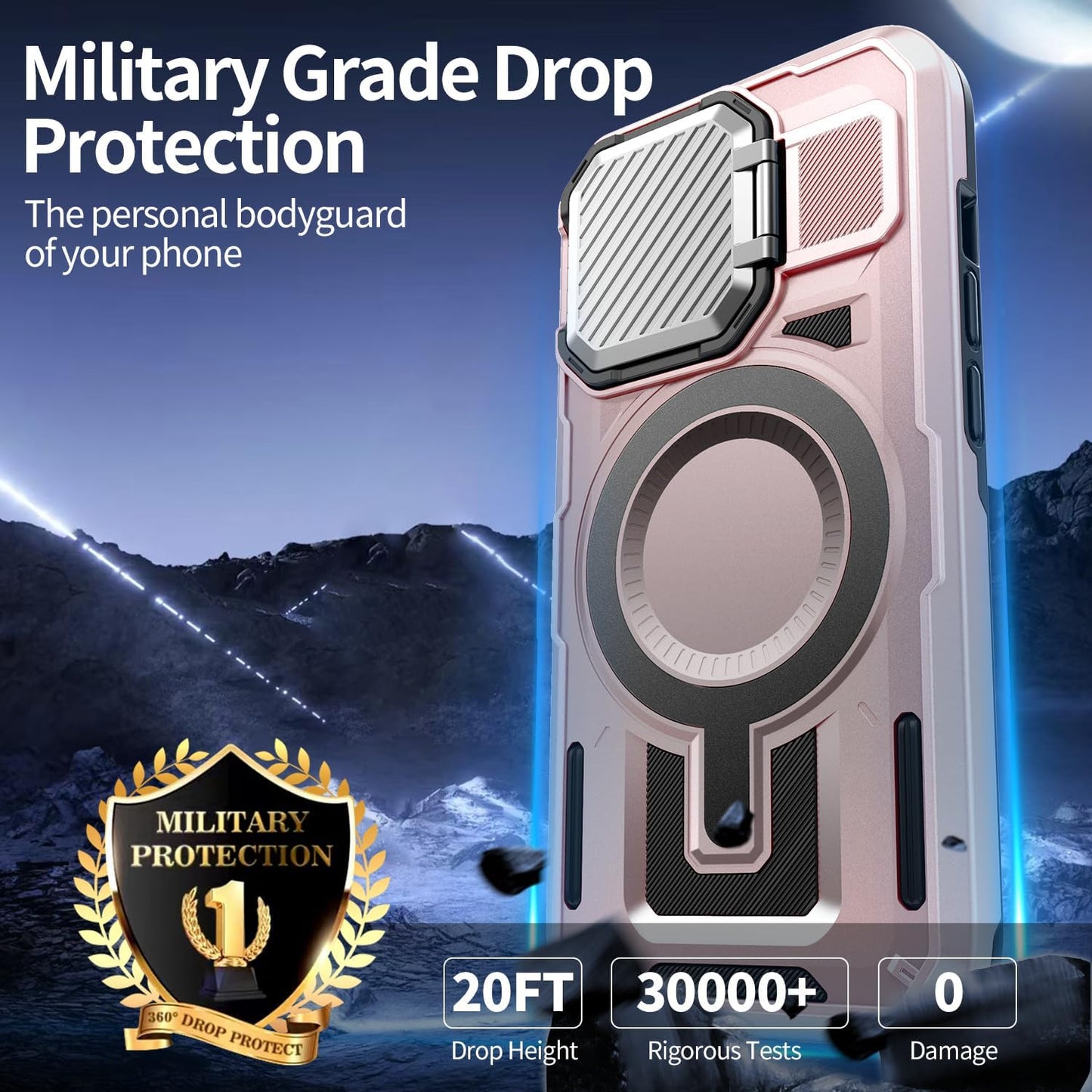 Camera Stand Case for iPhone 13 Pro, [Compatible with Mag Safe] [Lens Cover] 2024 Version Military Grade Protective Soft Case for iPhone 13 Pro 6.1 inch Men Women, Pink