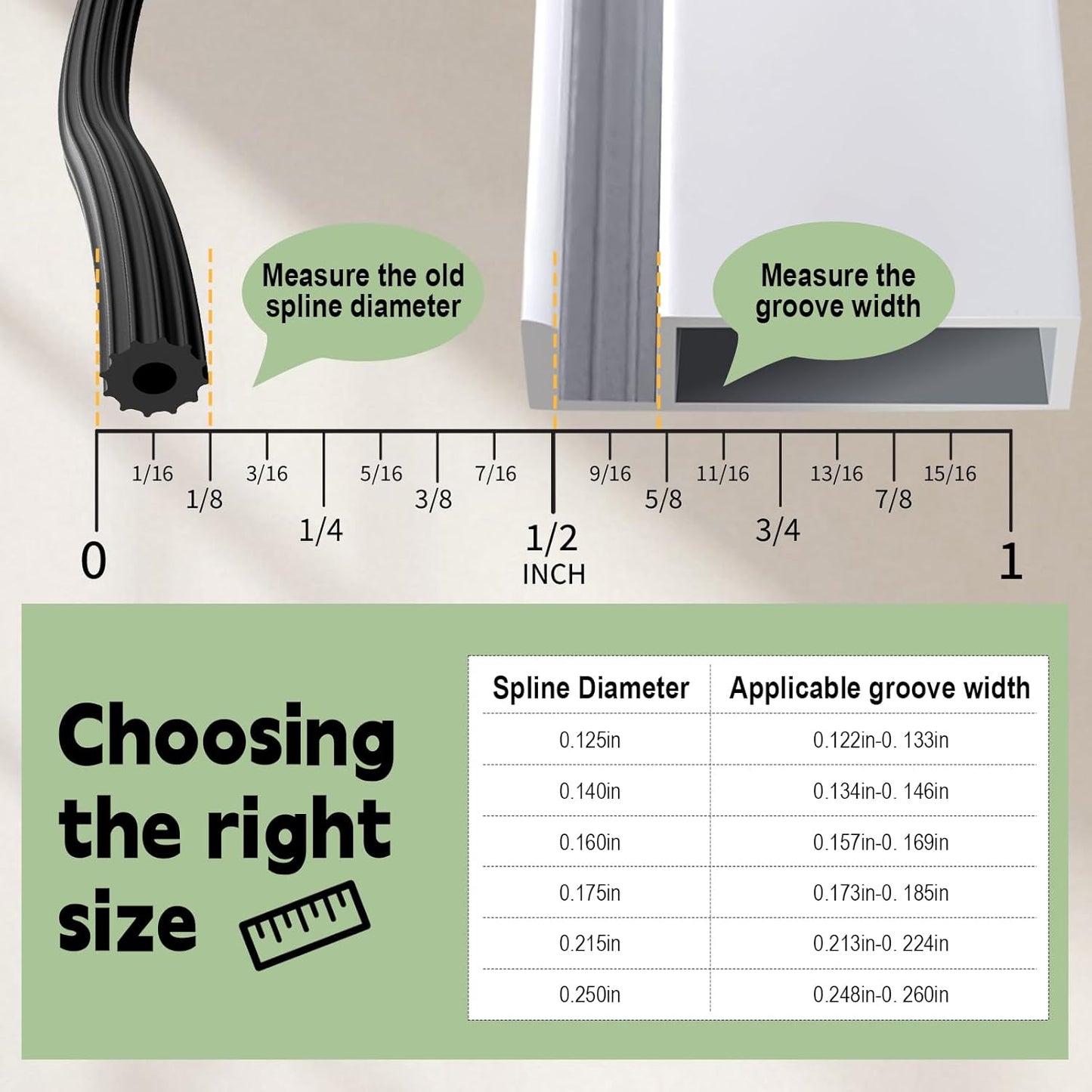 FLYZZZ Screen Spline 0.125" x 25' Spline for Window Screen Door Repair, Round，Black，Suitable for Regular Groove Width 0.122''-0.133''