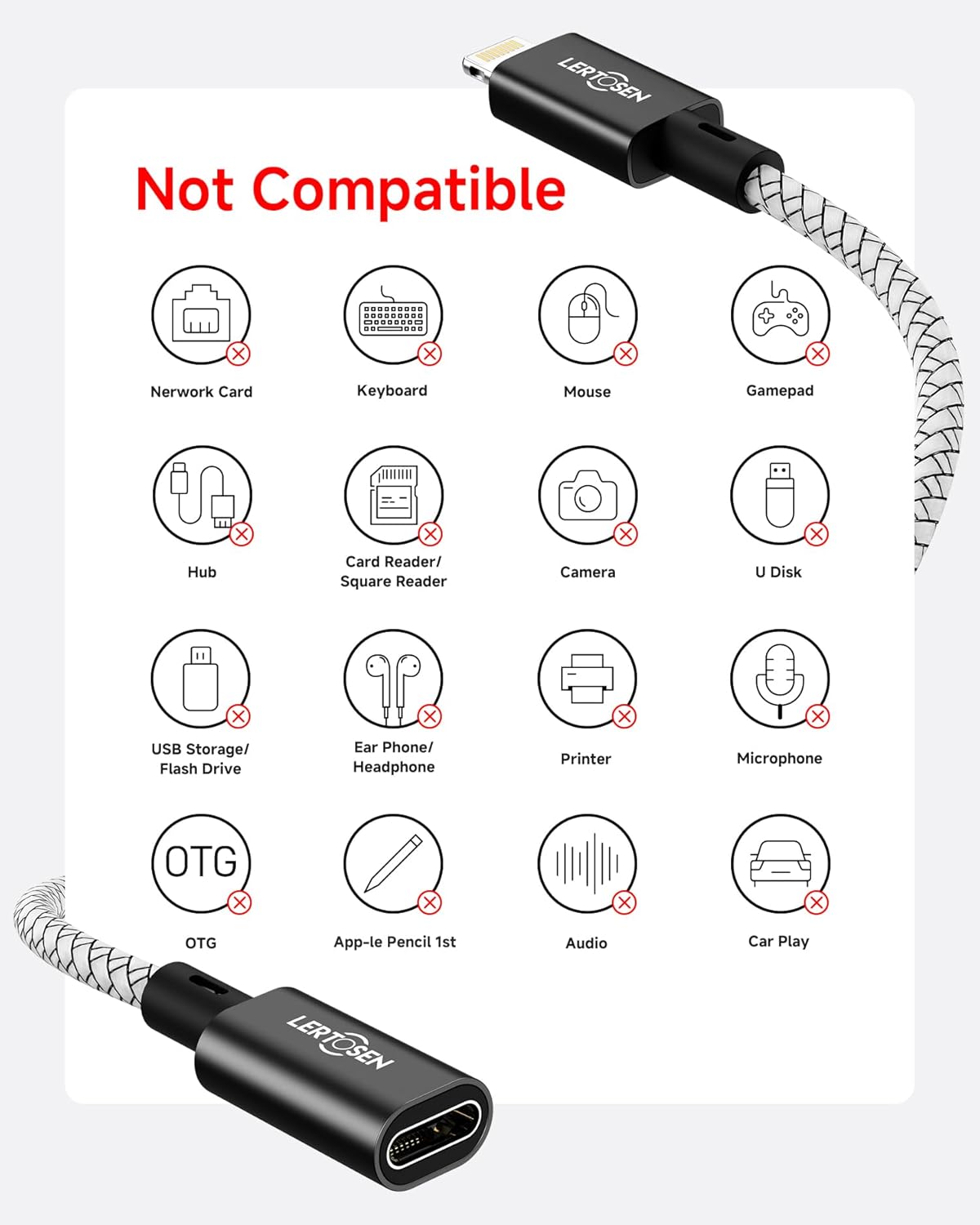 2 Pack 27W USB C to Lightning Cable Adapter, PD Fast Charging & Data Transfer, Type C Female to Lightning Male Charger Converter Cord for iPhone 14/13/12/11,iPad, Airpods,Not for Audio/Headphone/OTG