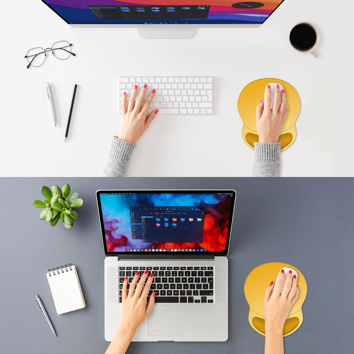 ITNRSIIET Ergonomic Mouse Pad with Comfort Gel Wrist Rest, Non-Slip PU Base, Smooth Textured Surface, Reduces Hand Fatigue & Wrist Pain, 8.7 x 7.2 Inch for Office Gaming Home, Yellow Gradient