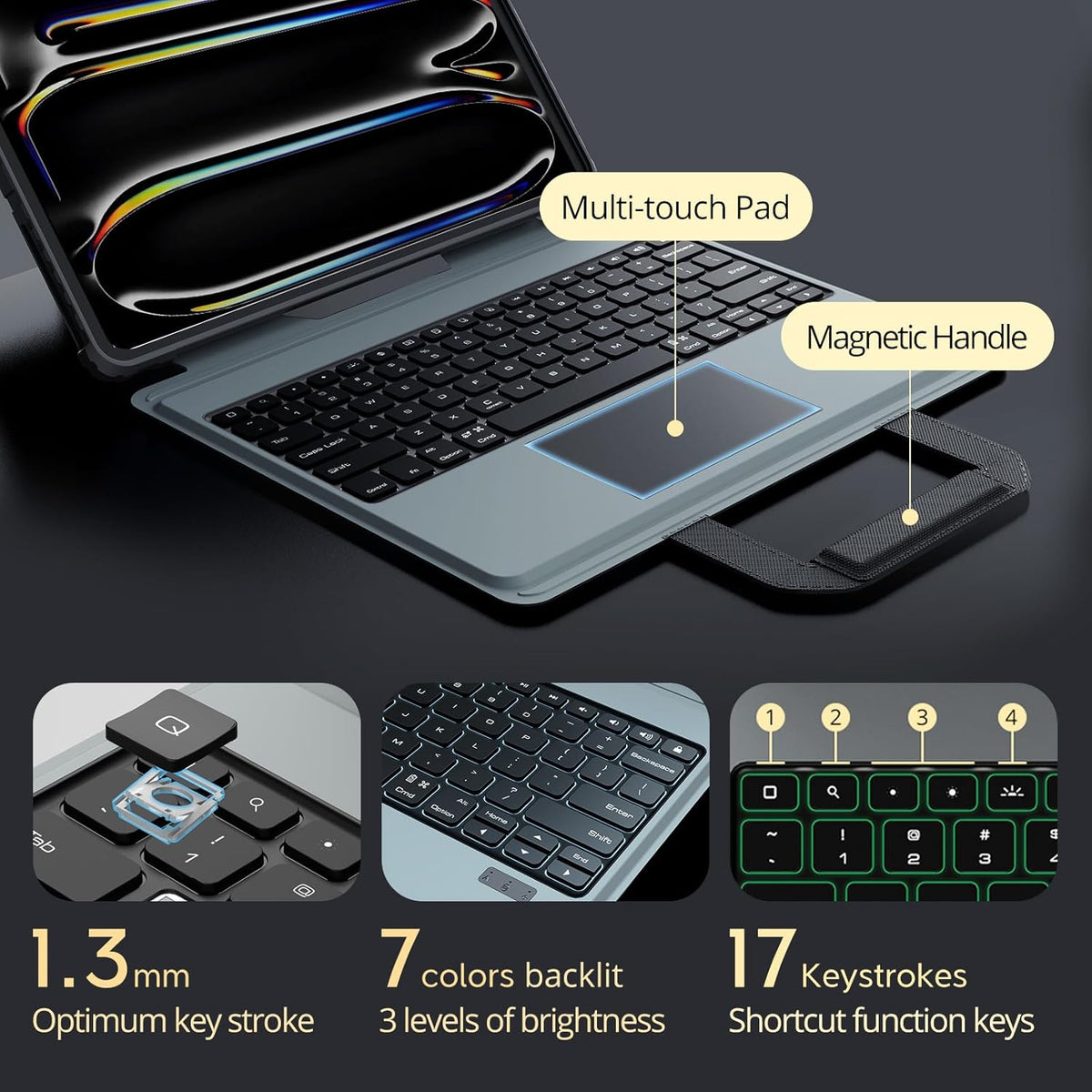 Nillkin Magic Keyboard Case for iPad Pro 13 inch M4 2024, Handheld Case for iPad Pro 13 inch 2024 with Keyboard, Pencil Holder, Large Trackpad, 7 Colors Backlit, Camera Protection, Black